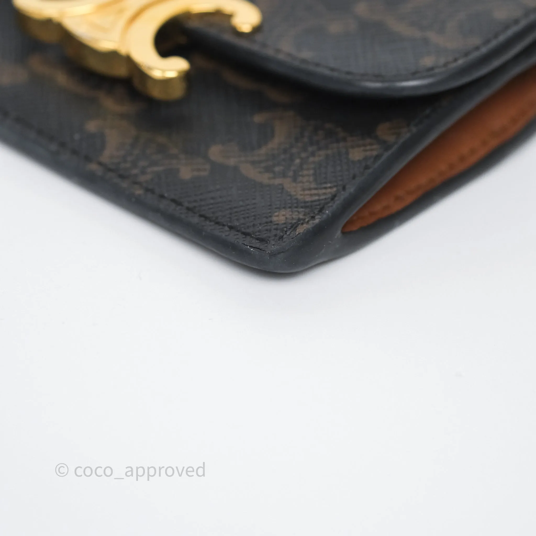 Celine Card Holder with Flap Triomphe Canvas Tan