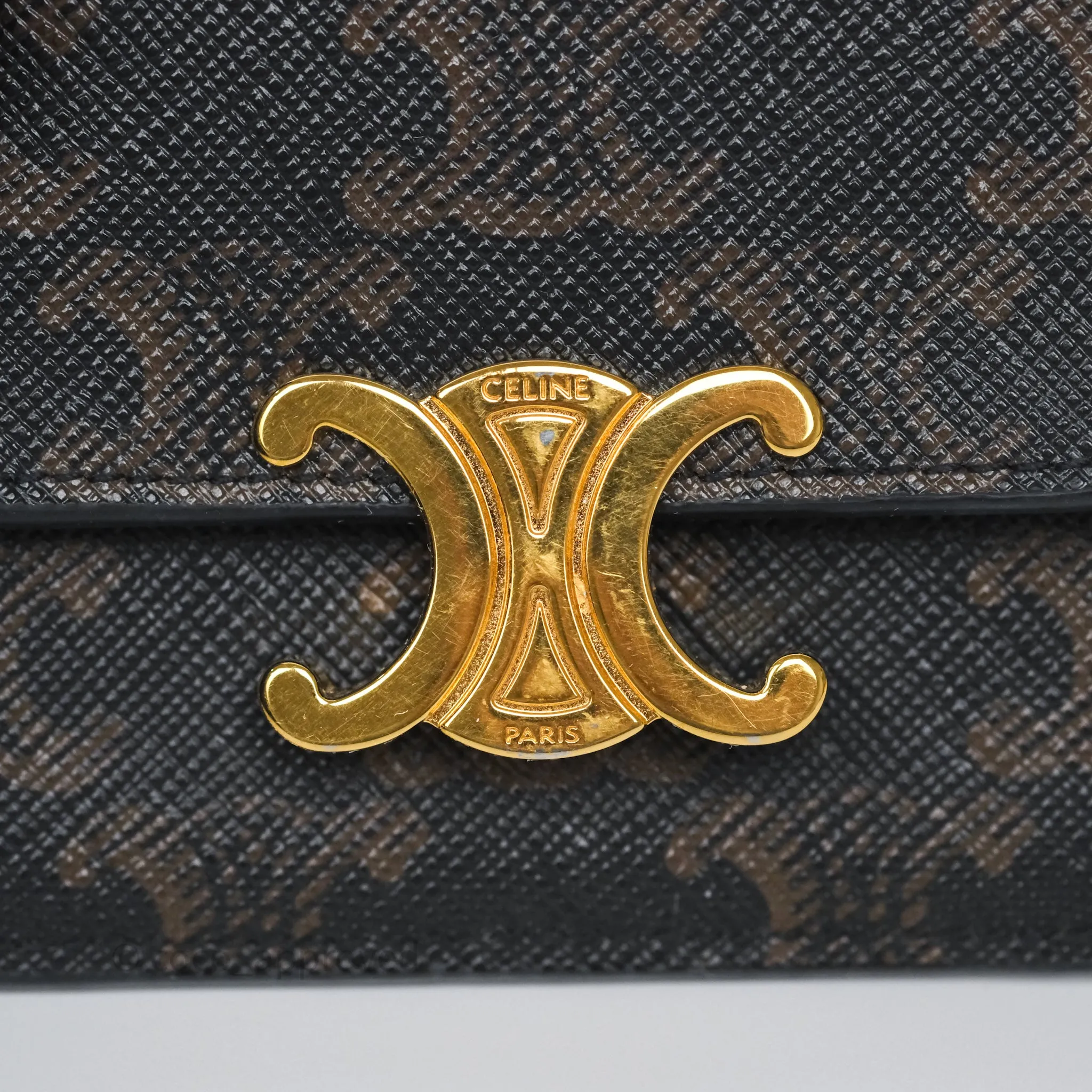 Celine Card Holder with Flap Triomphe Canvas Tan