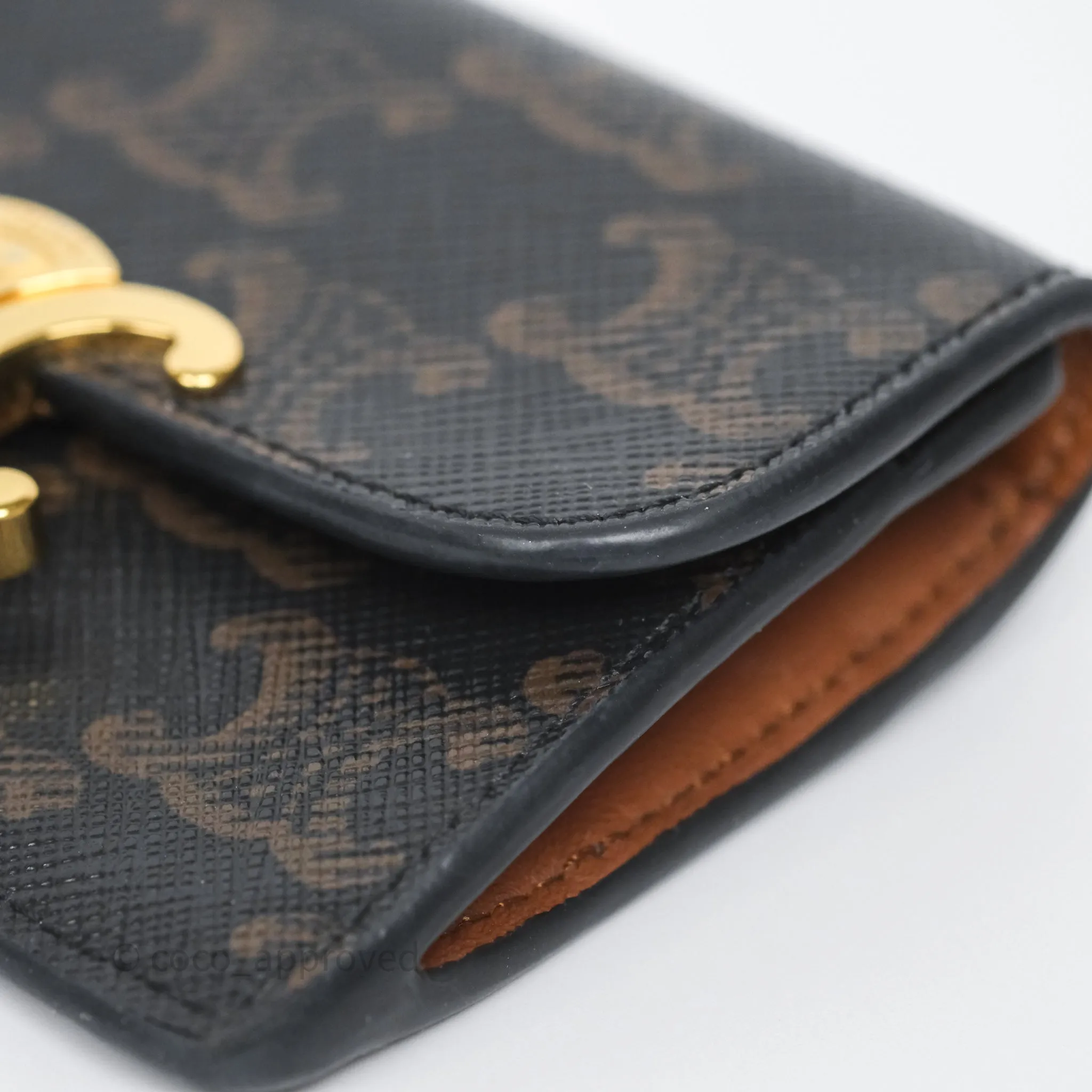 Celine Card Holder with Flap Triomphe Canvas Tan