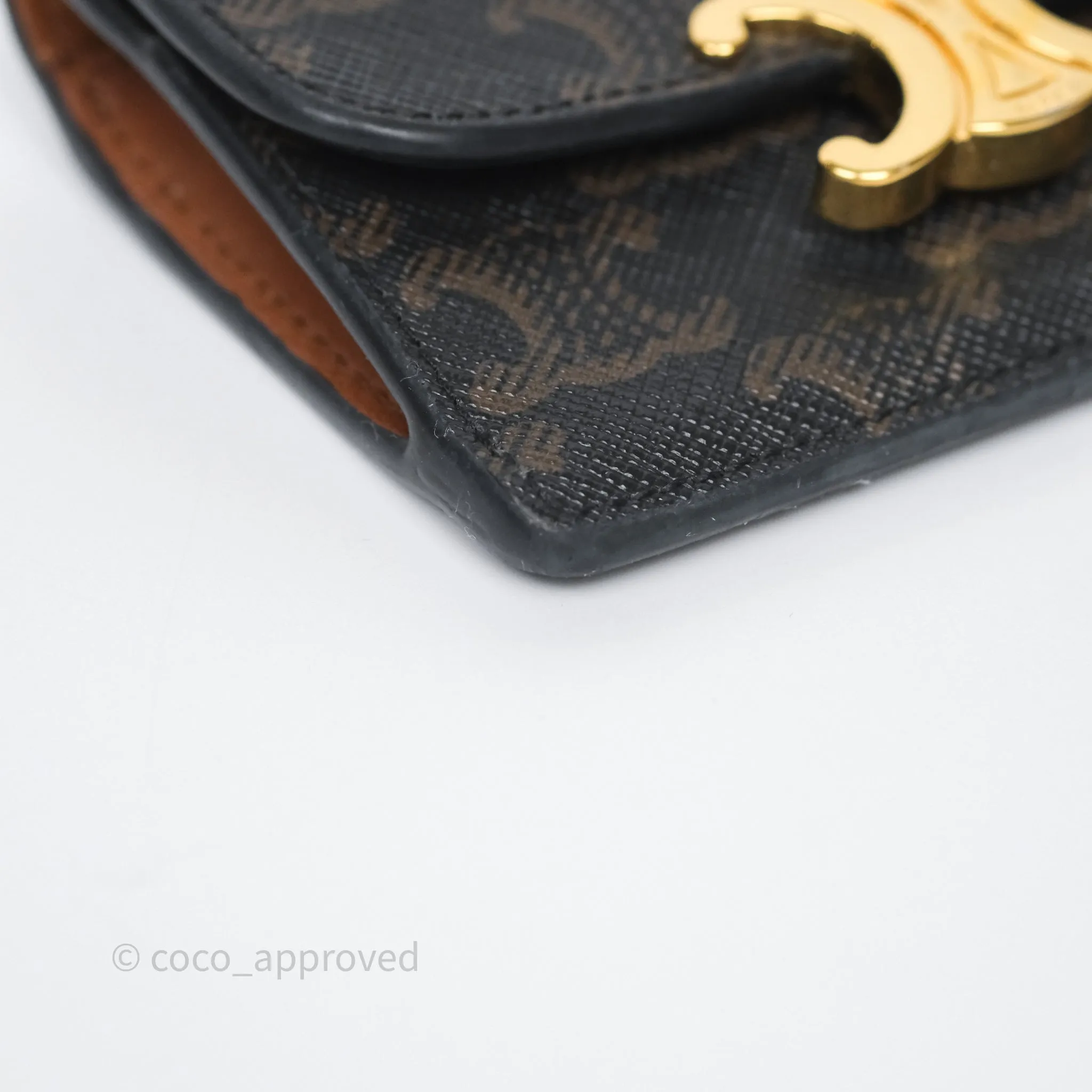 Celine Card Holder with Flap Triomphe Canvas Tan