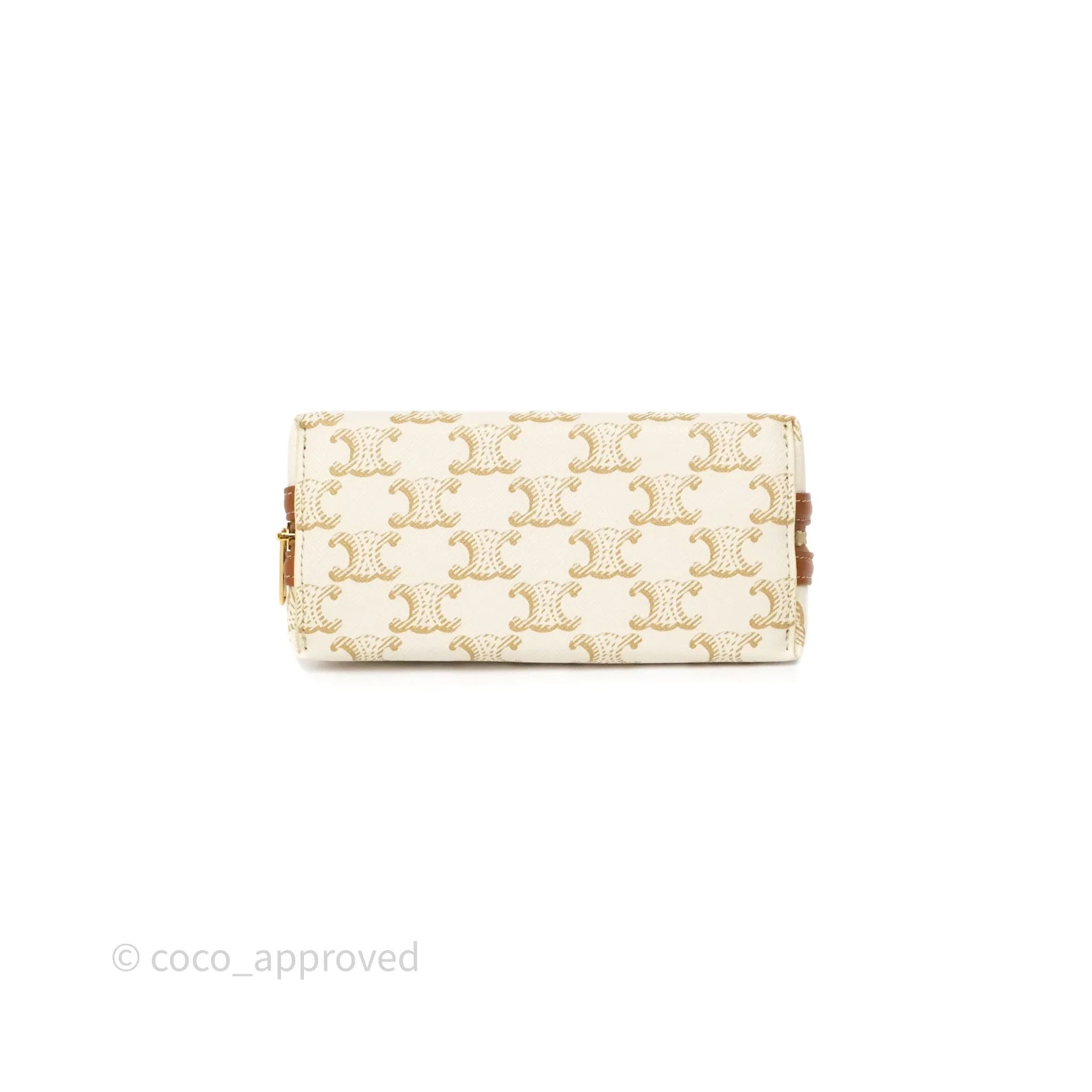 Celine Clutch With Chain Triomphe Canvas Lambskin White/Tan