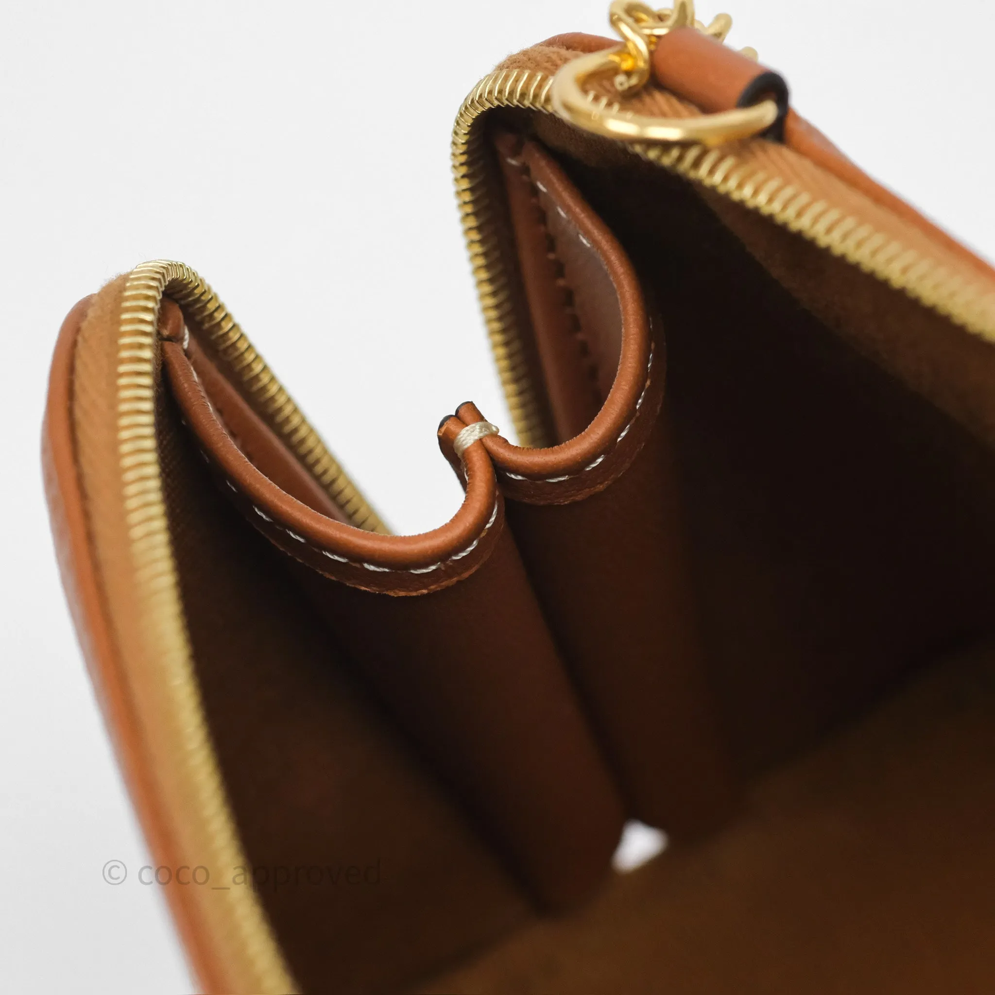 Celine Clutch With Chain Triomphe Canvas Lambskin White/Tan