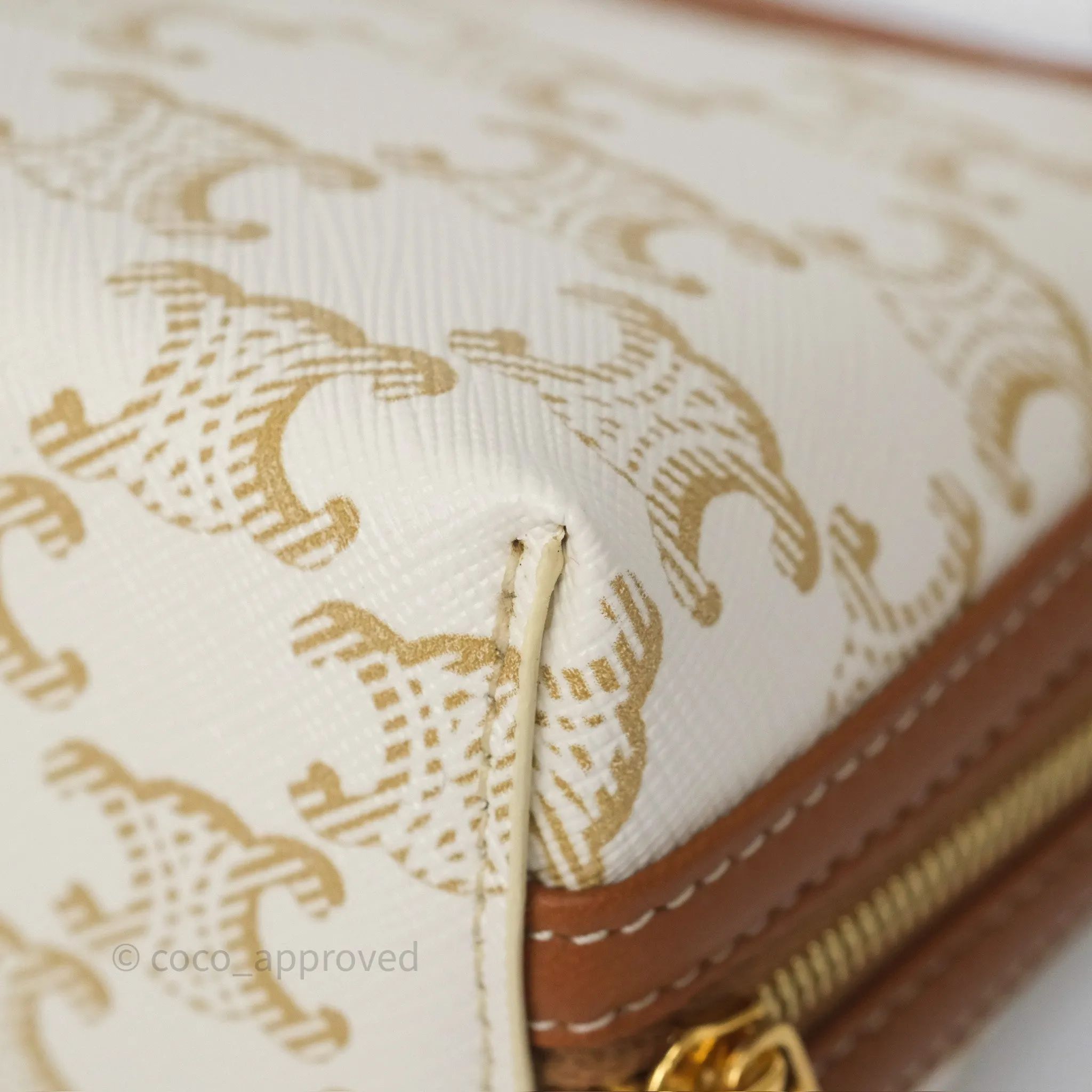 Celine Clutch With Chain Triomphe Canvas Lambskin White/Tan