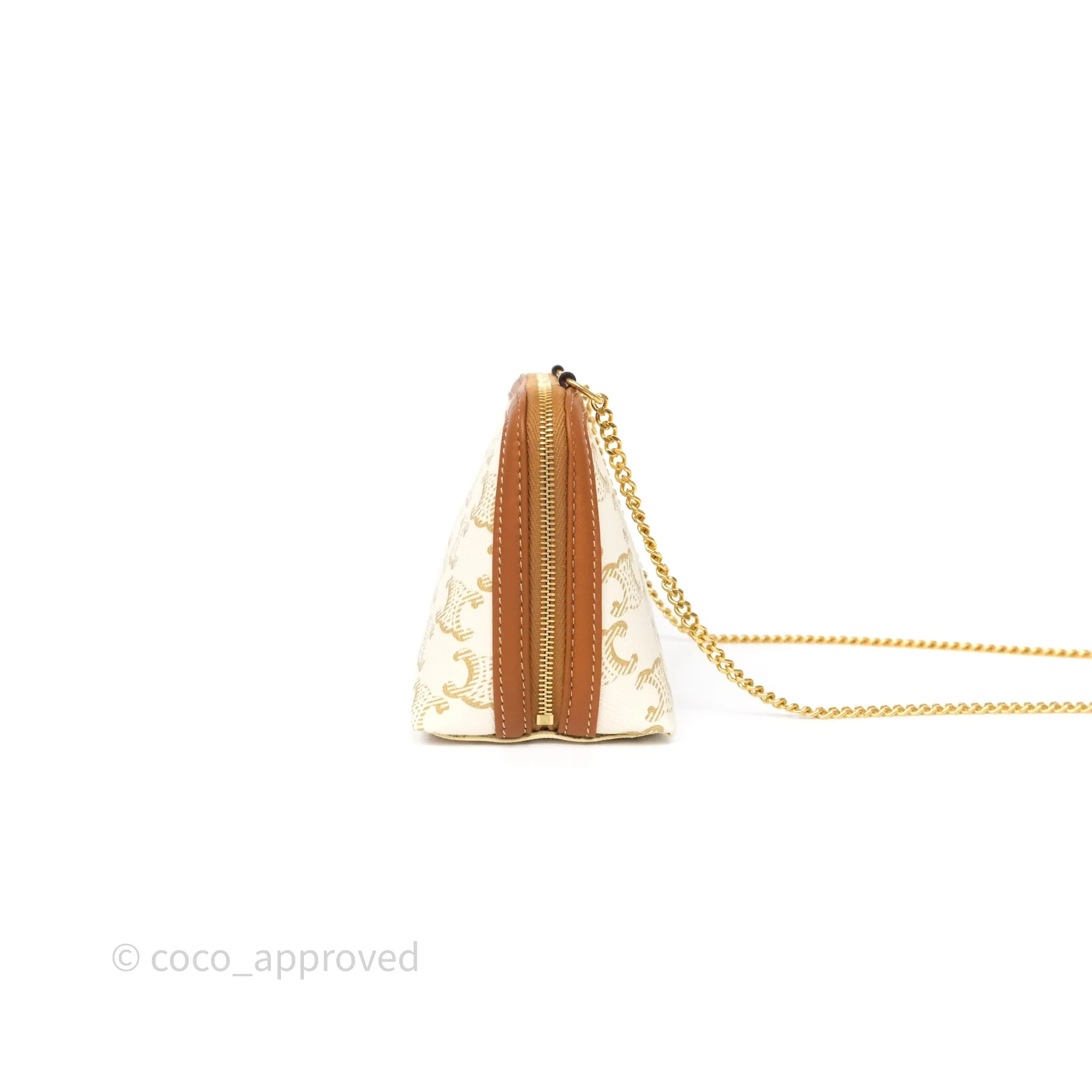 Celine Clutch With Chain Triomphe Canvas Lambskin White/Tan