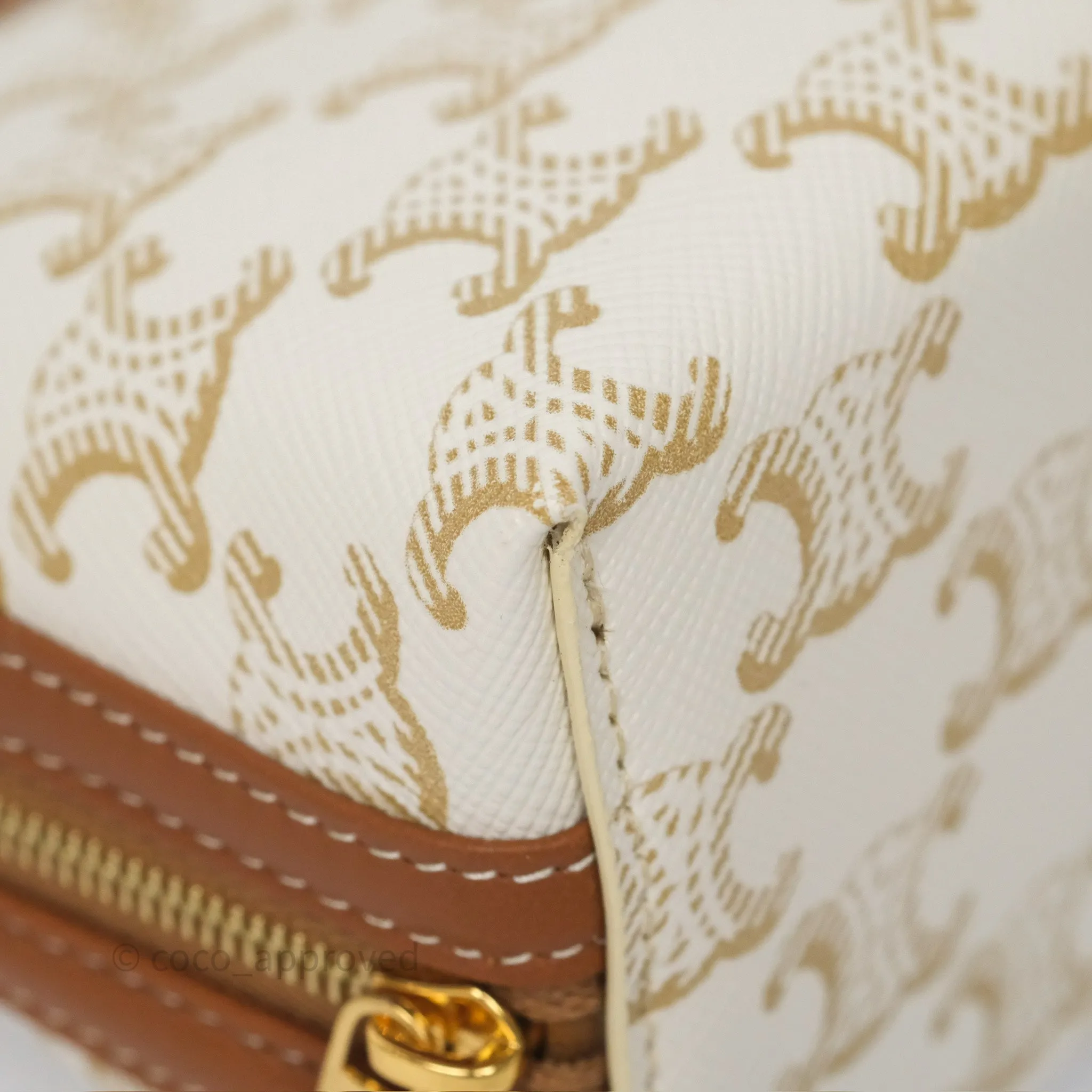 Celine Clutch With Chain Triomphe Canvas Lambskin White/Tan