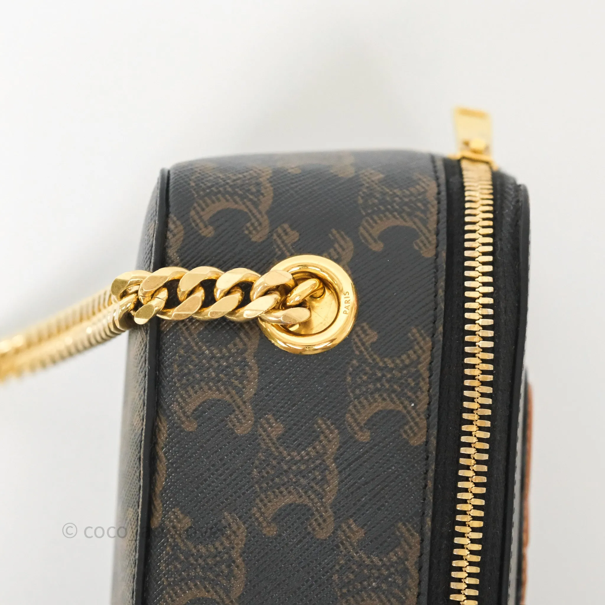 Celine Cuir Box On Chain Triomphe Canvas Tan Calfskin