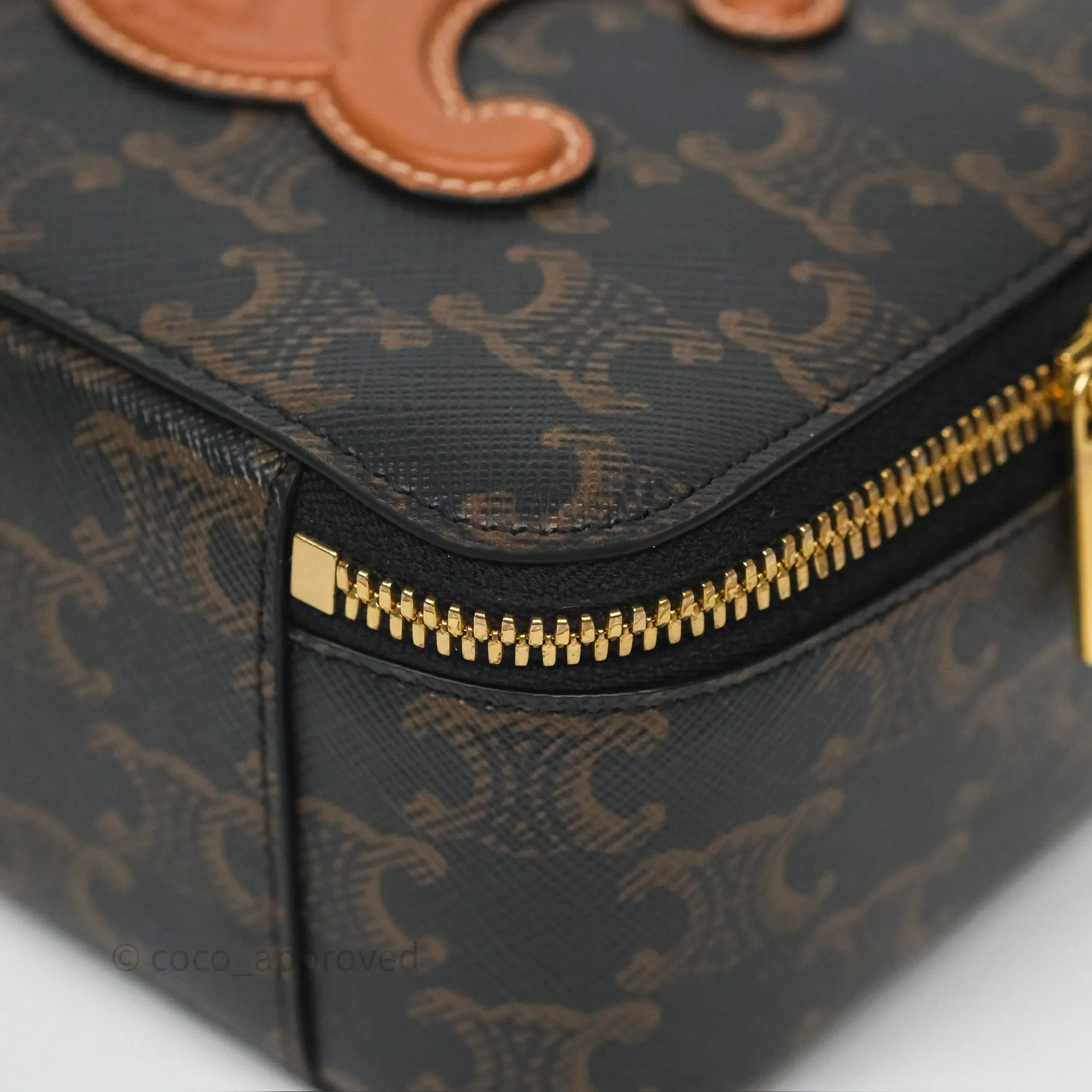 Celine Cuir Box On Chain Triomphe Canvas Tan Calfskin