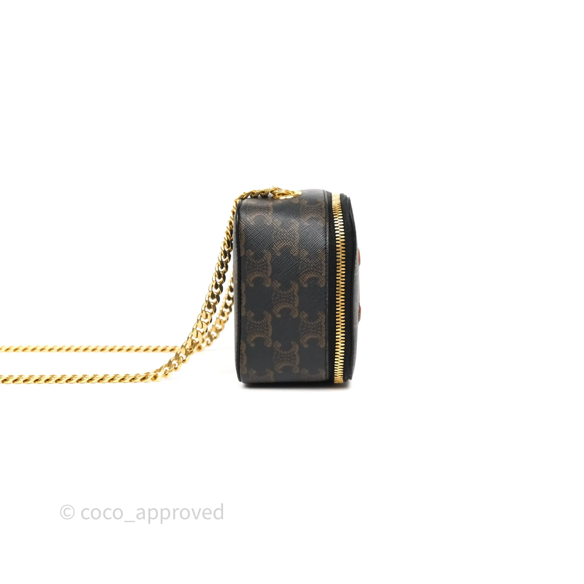 Celine Cuir Box On Chain Triomphe Canvas Tan Calfskin