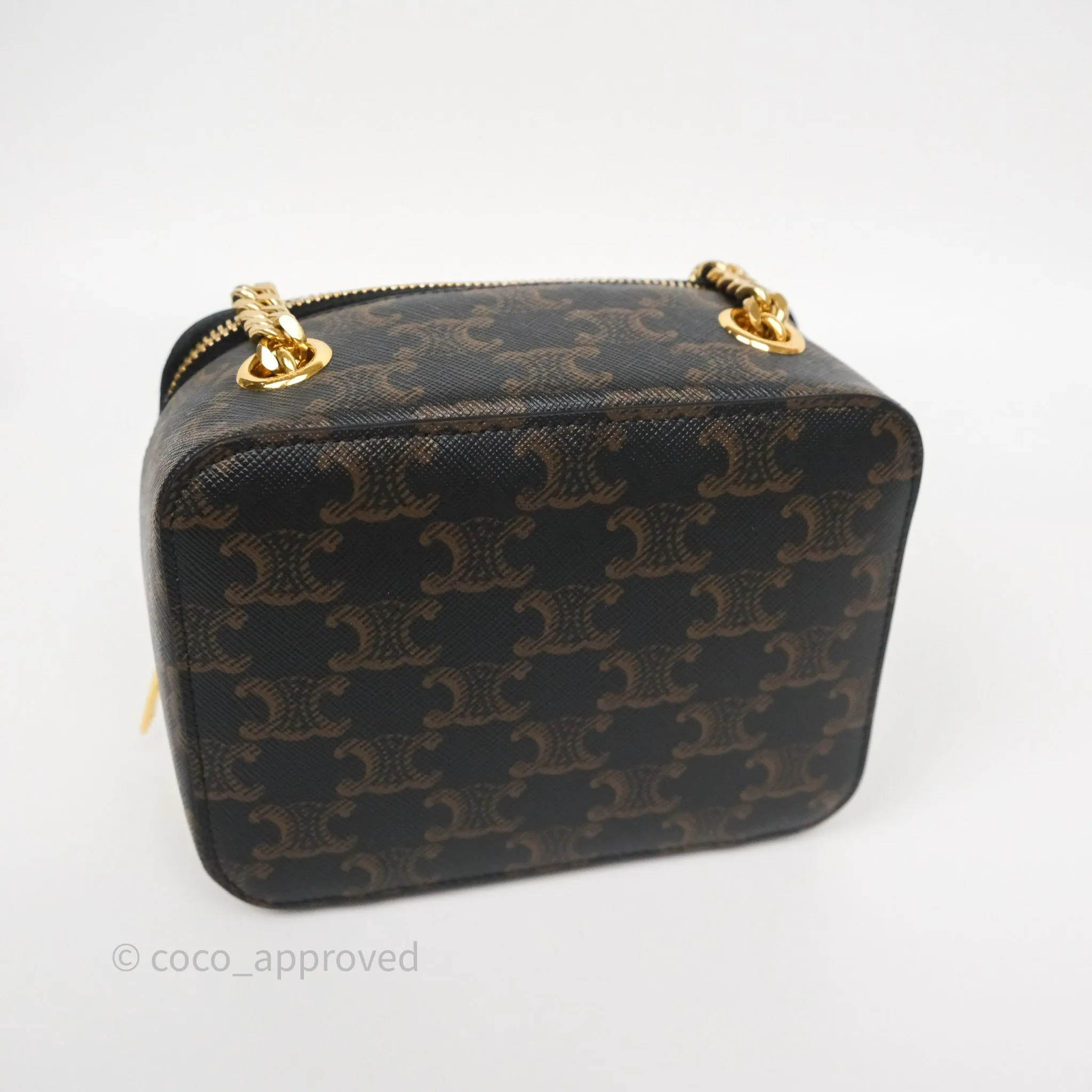 Celine Cuir Box On Chain Triomphe Canvas Tan Calfskin