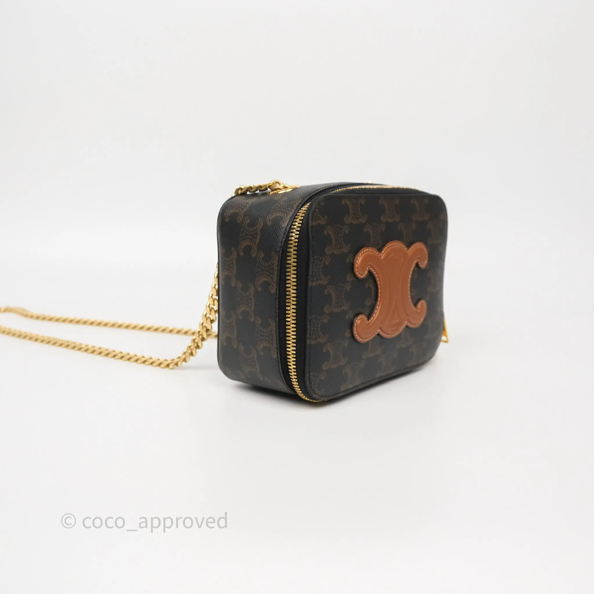 Celine Cuir Box On Chain Triomphe Canvas Tan Calfskin