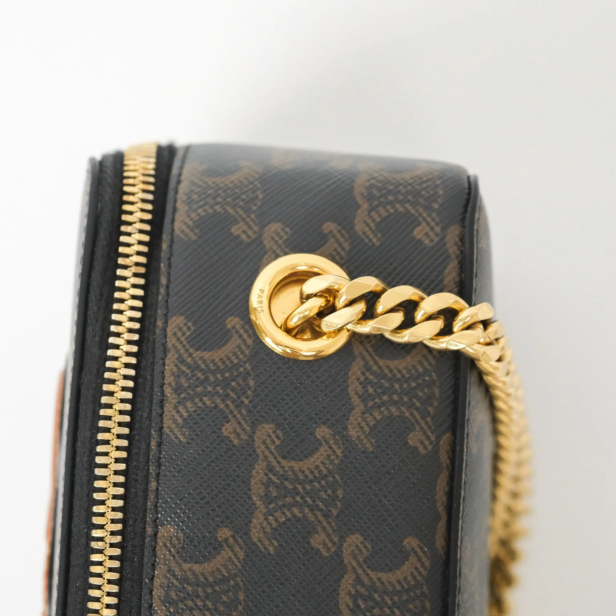 Celine Cuir Box On Chain Triomphe Canvas Tan Calfskin
