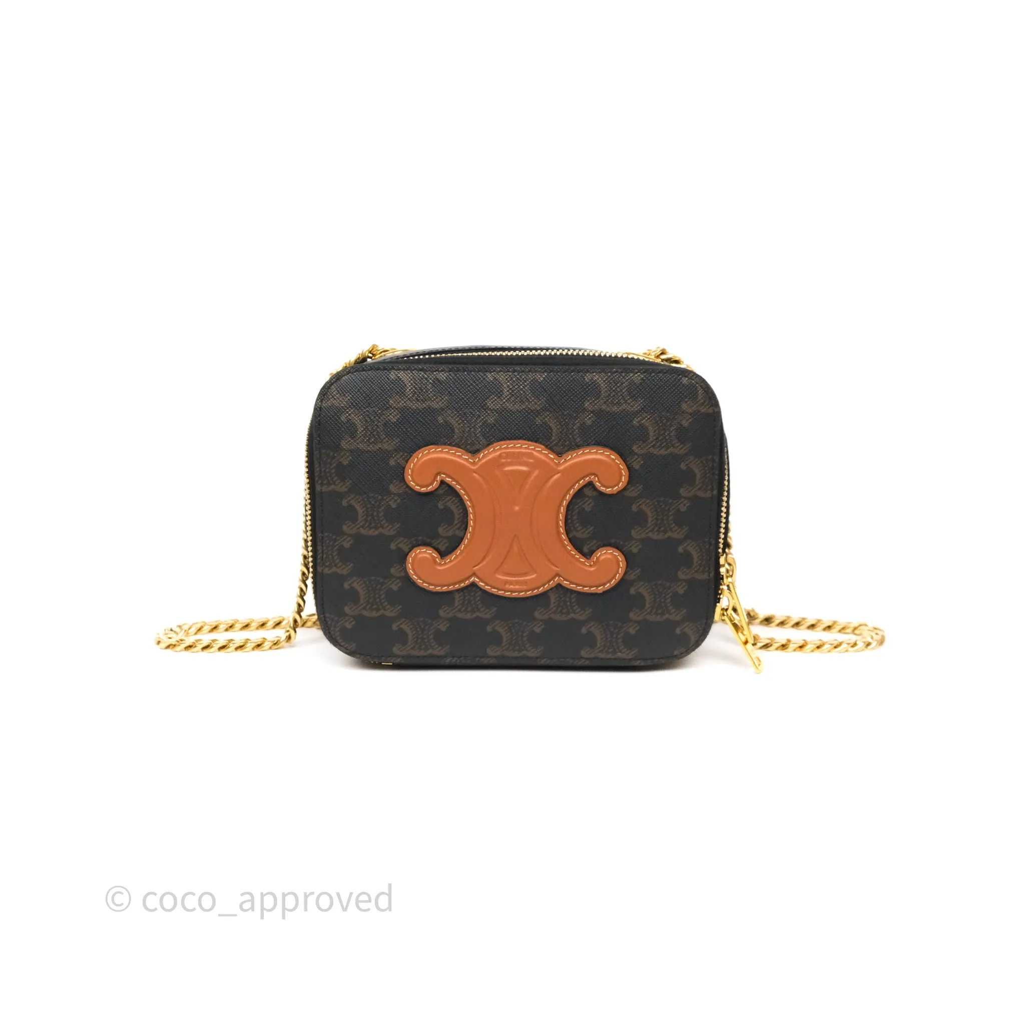 Celine Cuir Box On Chain Triomphe Canvas Tan Calfskin