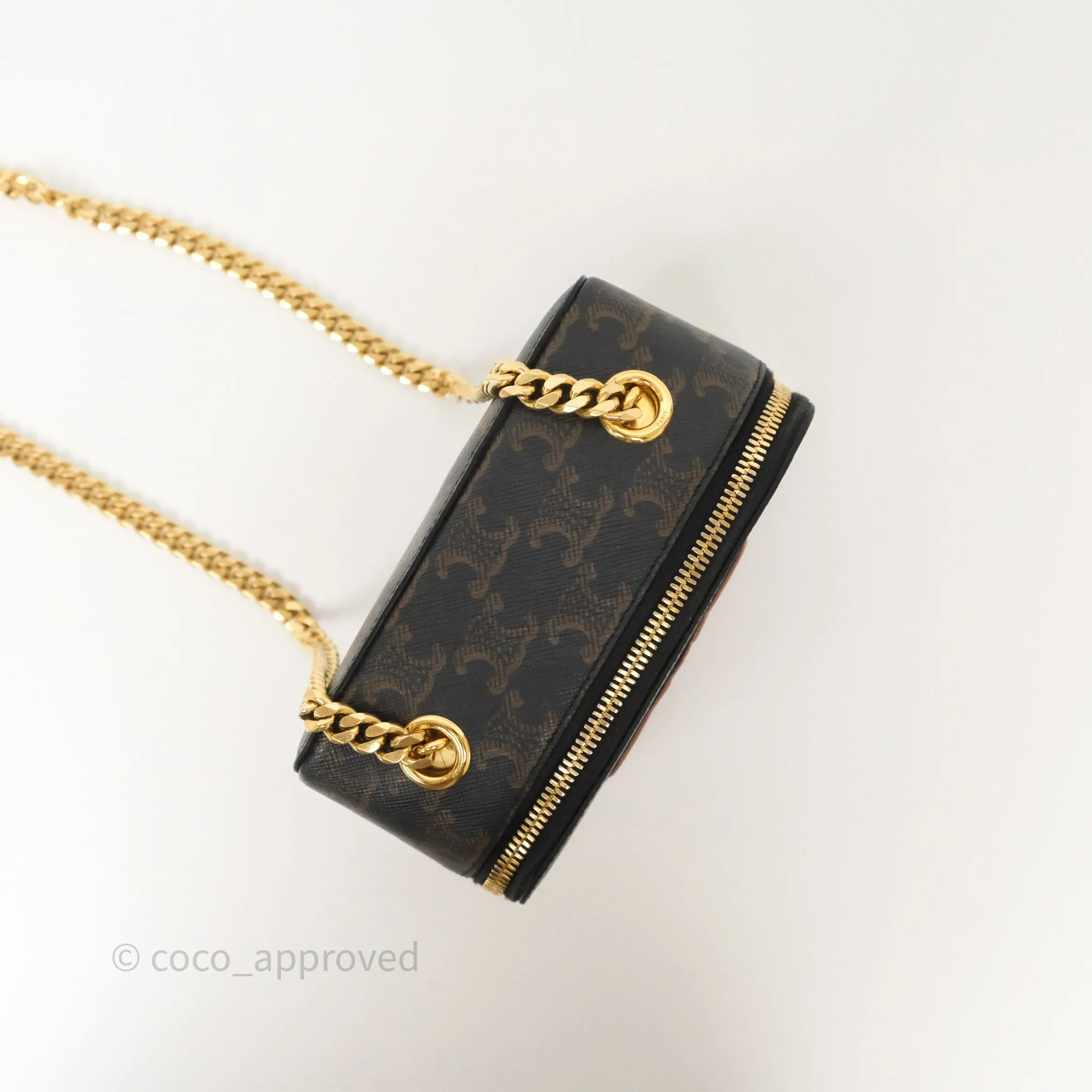 Celine Cuir Box On Chain Triomphe Canvas Tan Calfskin