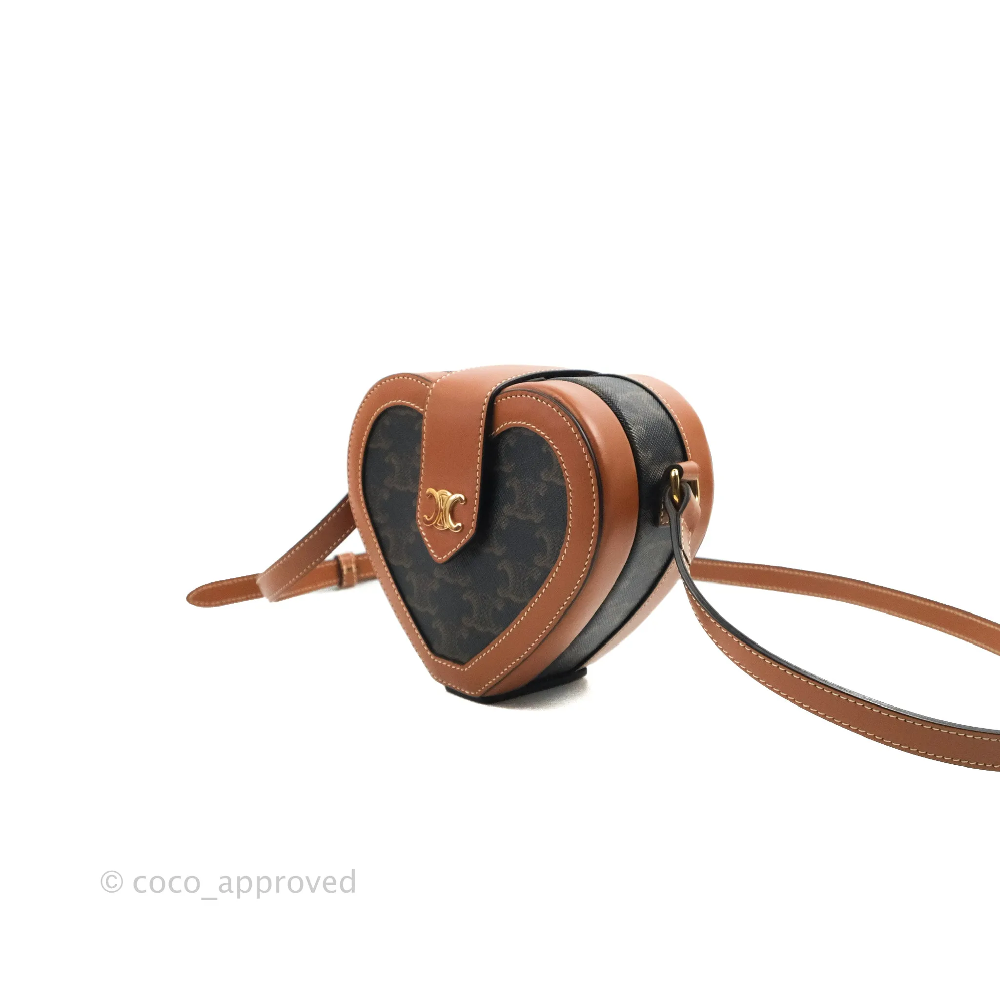 Celine Heart Tambour Bag Triomphe Canvas Tan