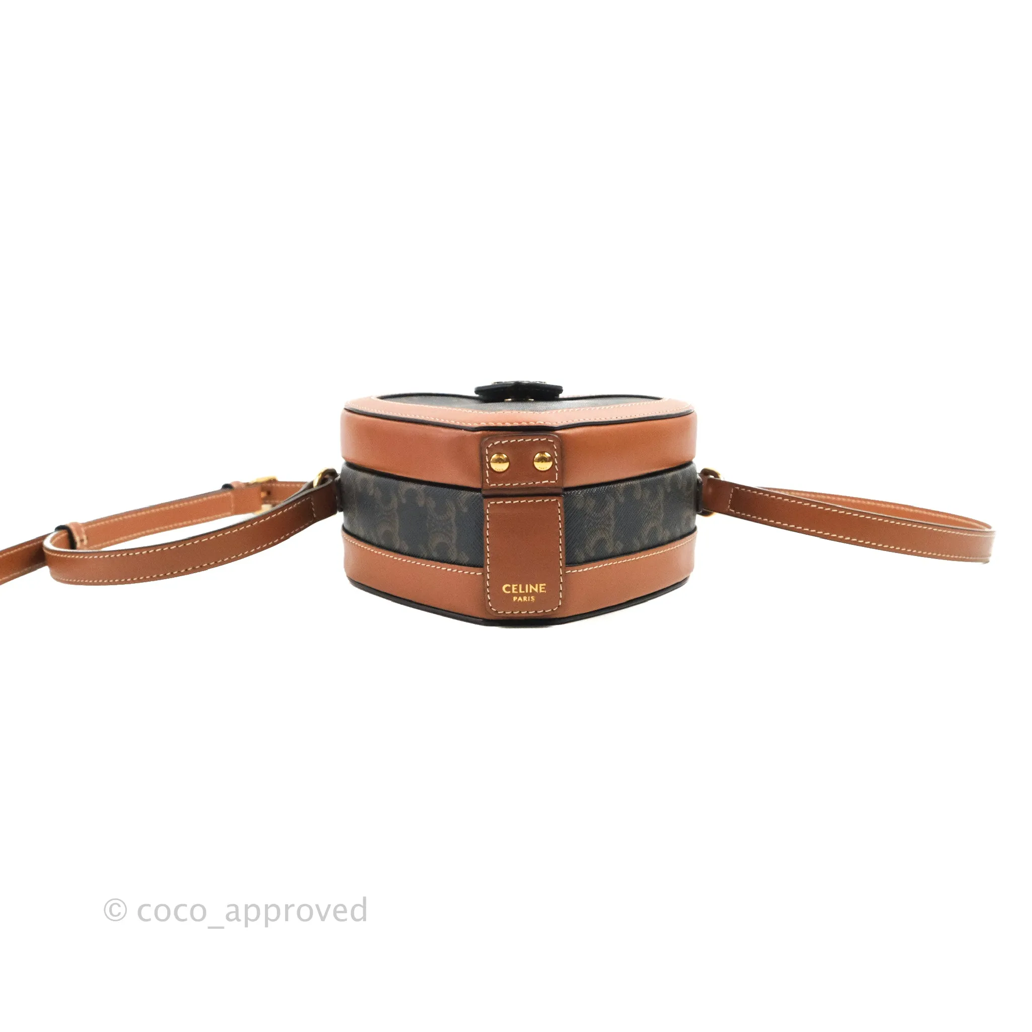 Celine Heart Tambour Bag Triomphe Canvas Tan