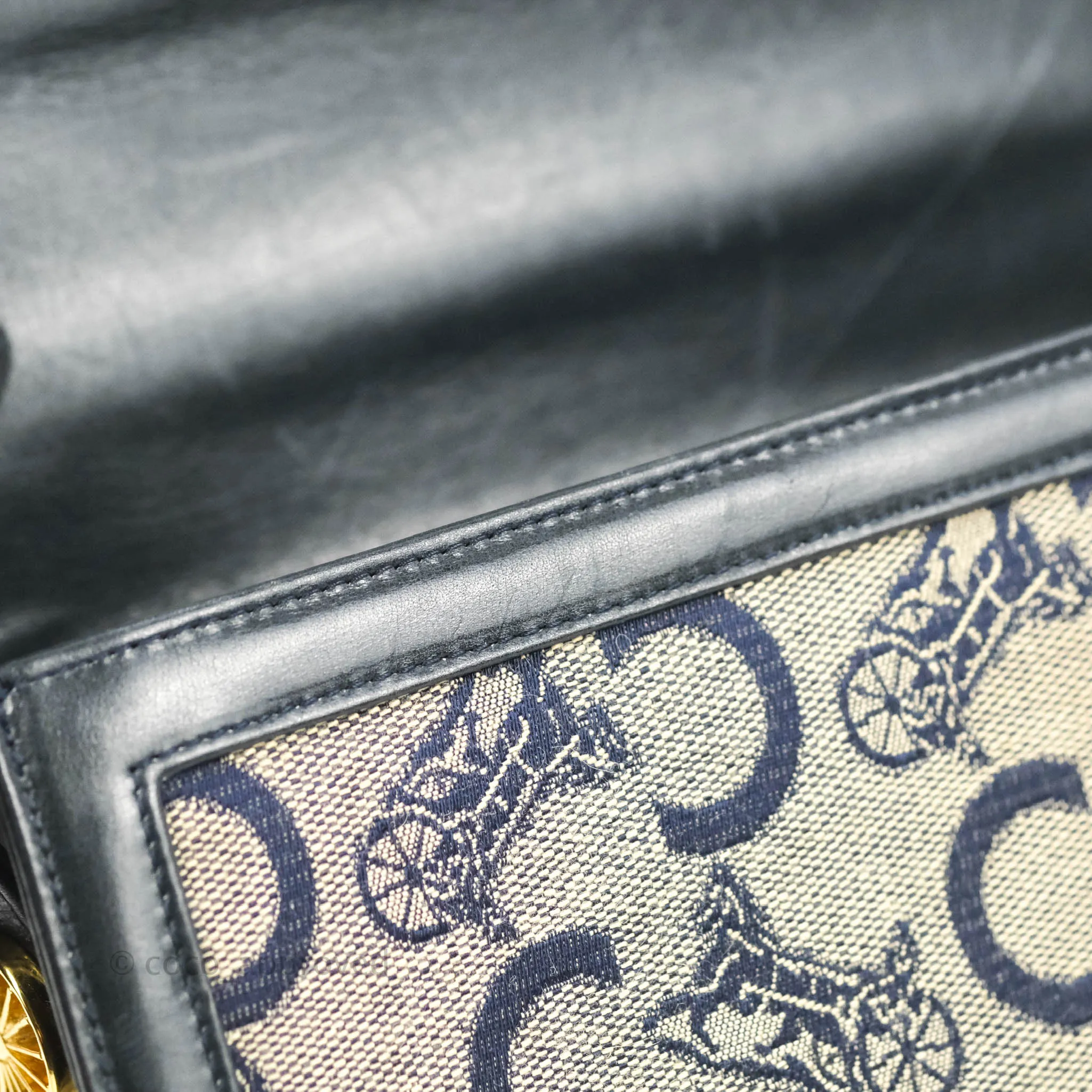 Celine Macadam Horse Carriage Bag Navy Gold Hardware