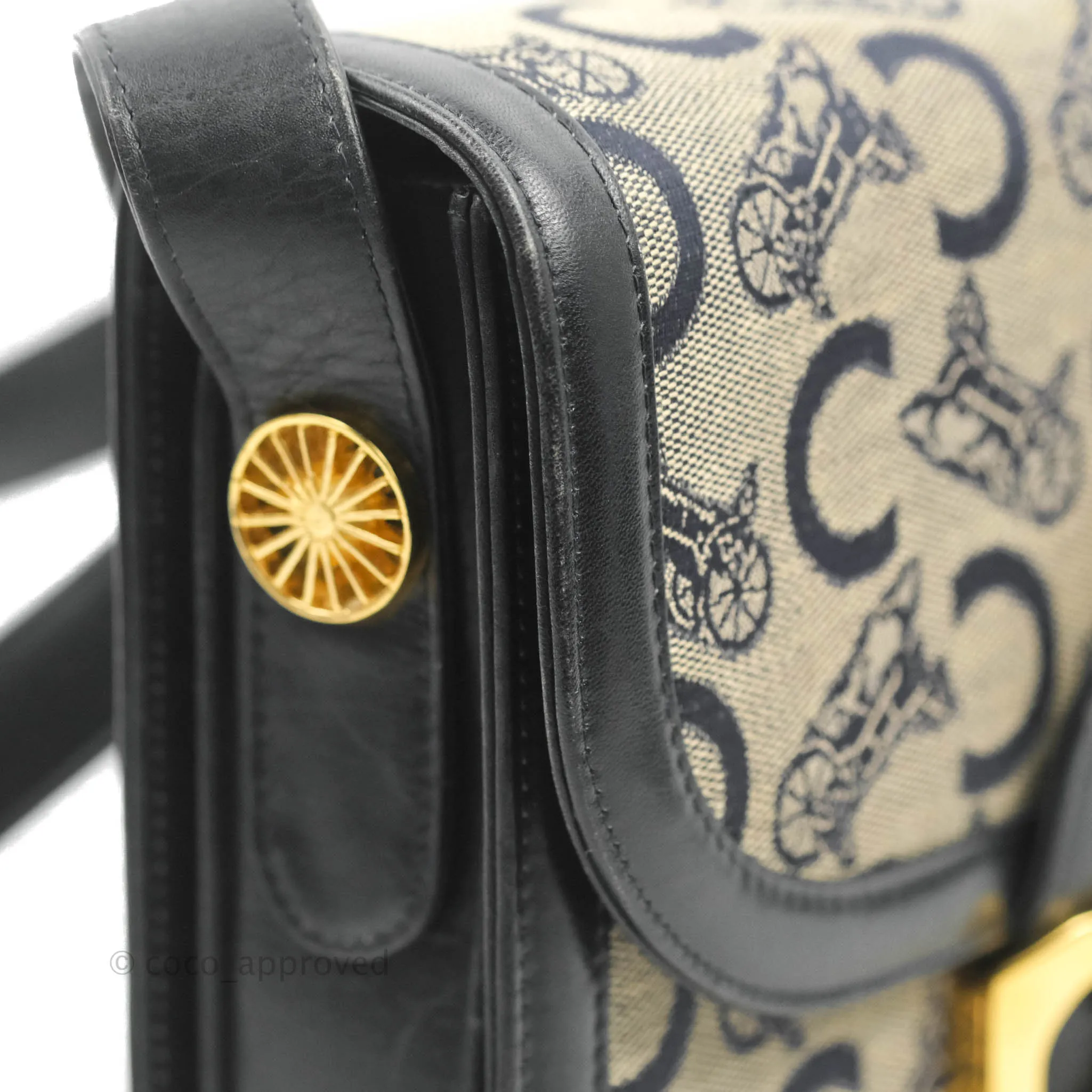 Celine Macadam Horse Carriage Bag Navy Gold Hardware