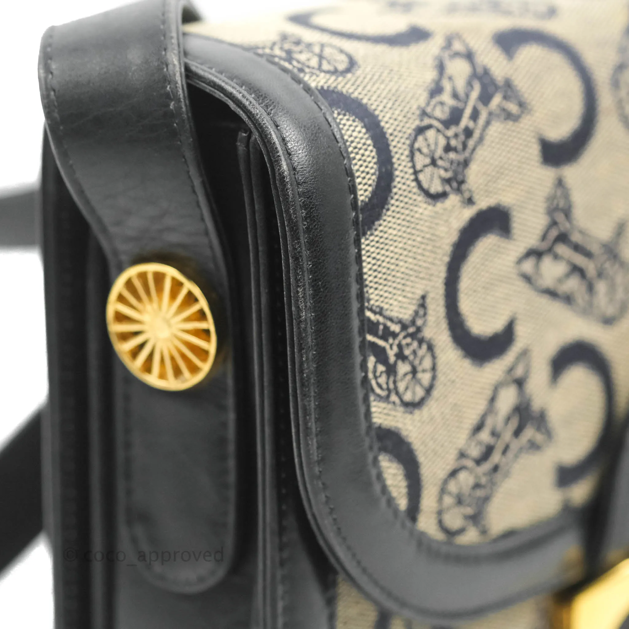Celine Macadam Horse Carriage Bag Navy Gold Hardware