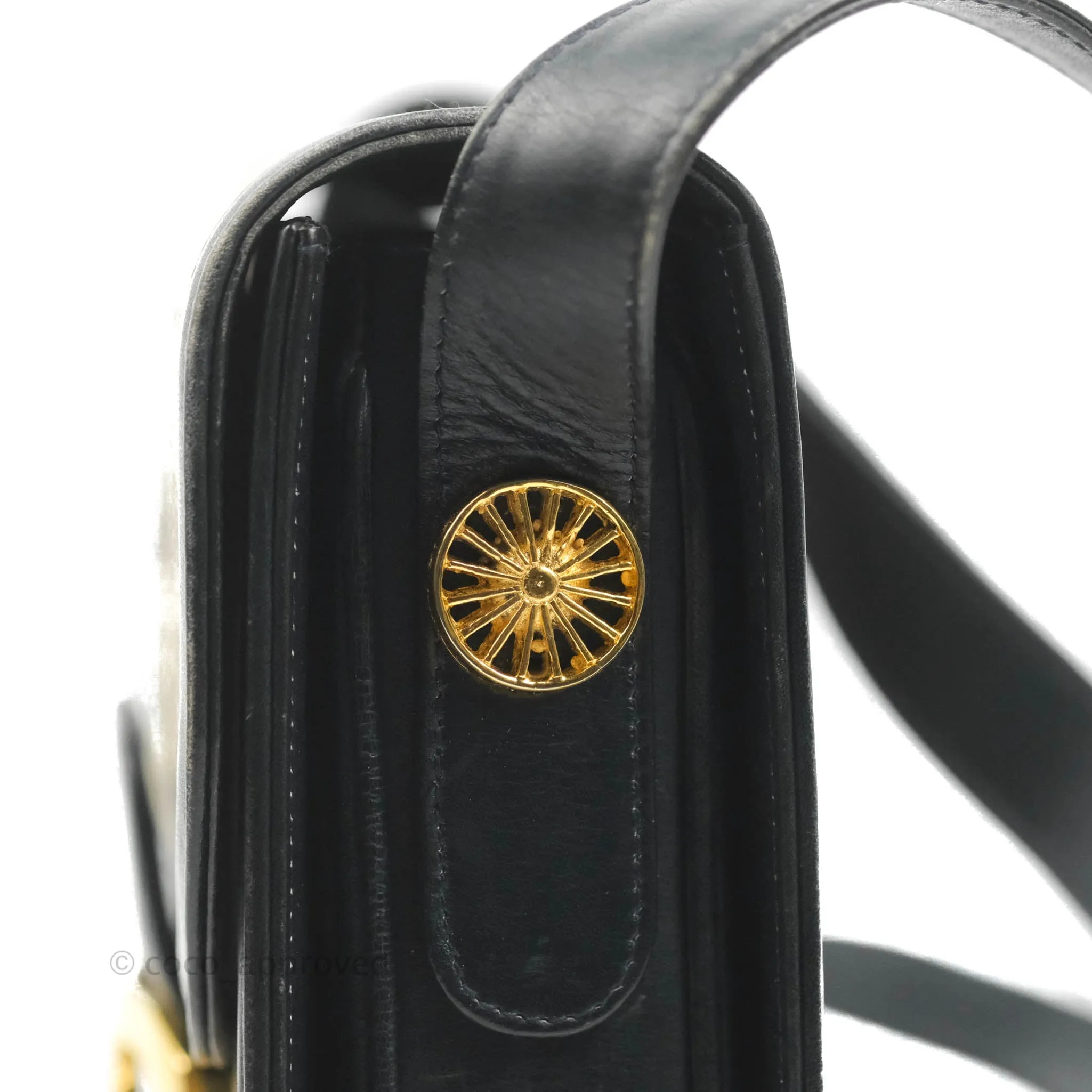 Celine Macadam Horse Carriage Bag Navy Gold Hardware