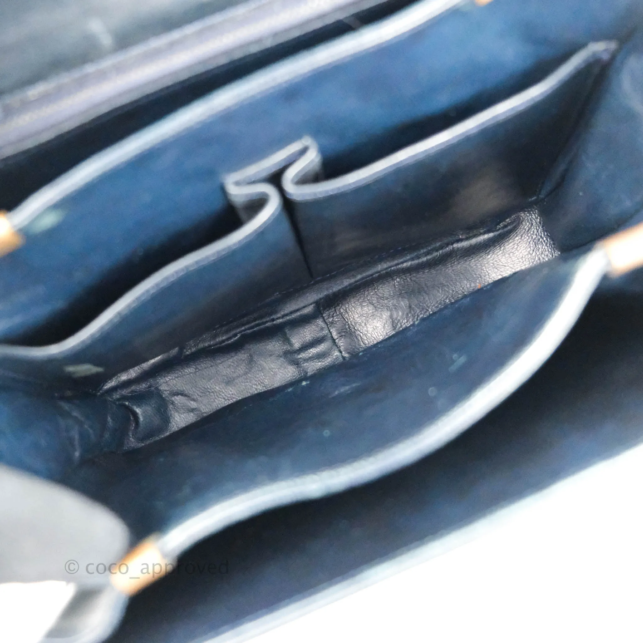 Celine Macadam Horse Carriage Bag Navy Gold Hardware