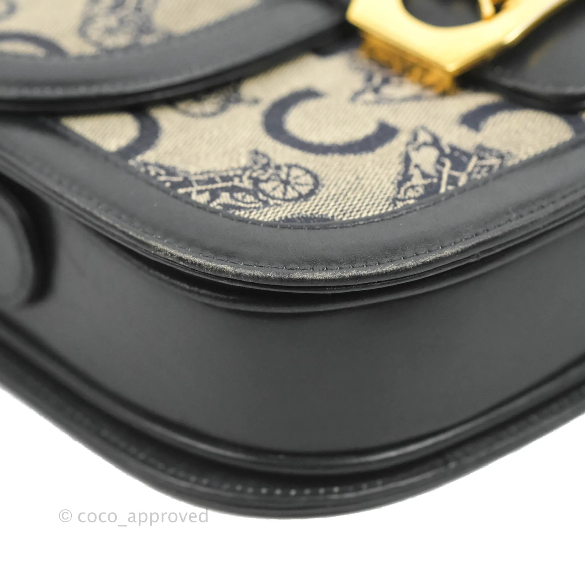 Celine Macadam Horse Carriage Bag Navy Gold Hardware
