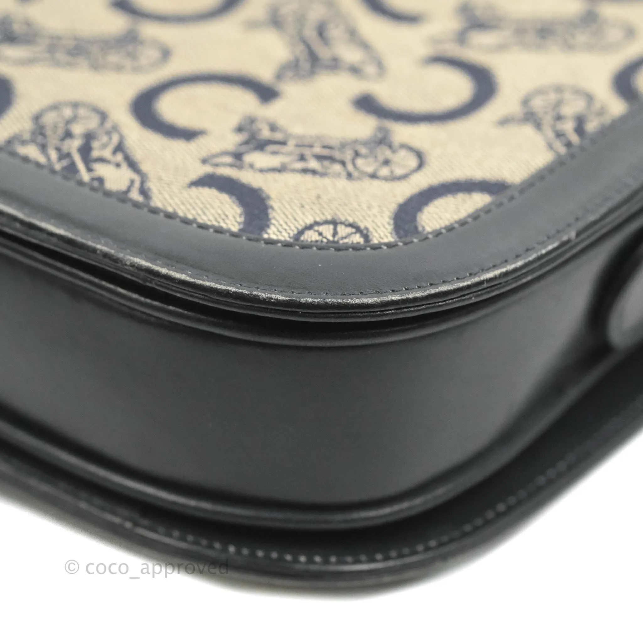 Celine Macadam Horse Carriage Bag Navy Gold Hardware