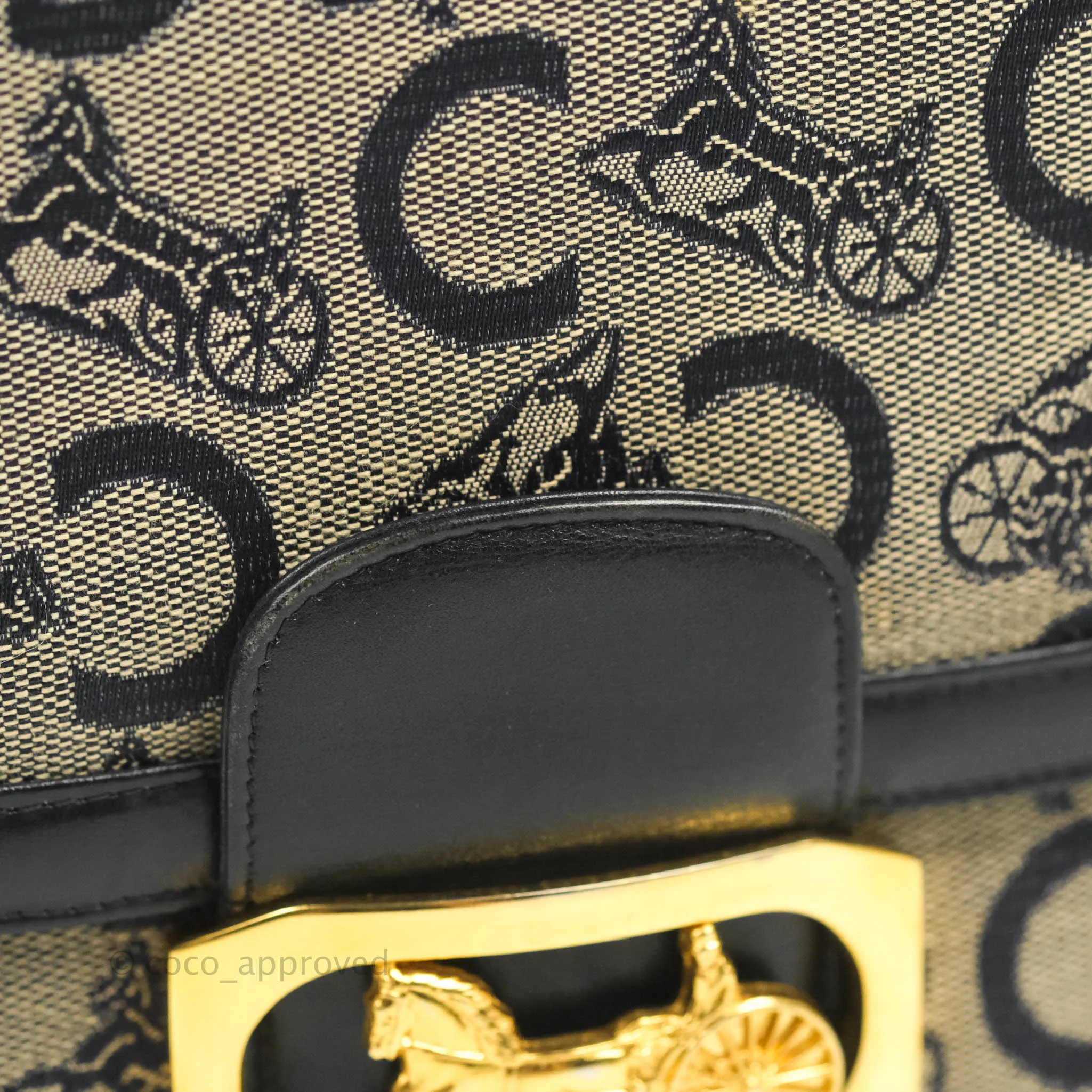 Celine Macadam Horse Carriage Bag Navy Gold Hardware