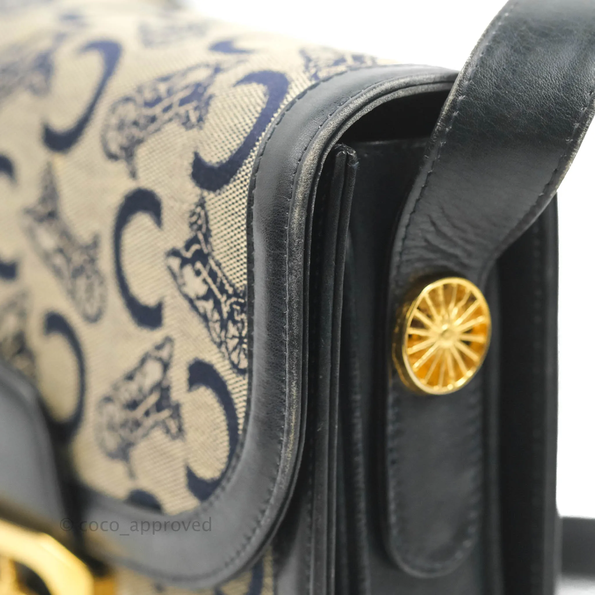 Celine Macadam Horse Carriage Bag Navy Gold Hardware