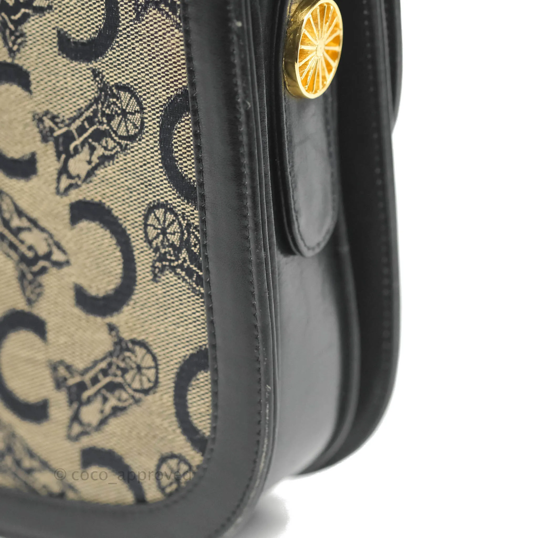 Celine Macadam Horse Carriage Bag Navy Gold Hardware