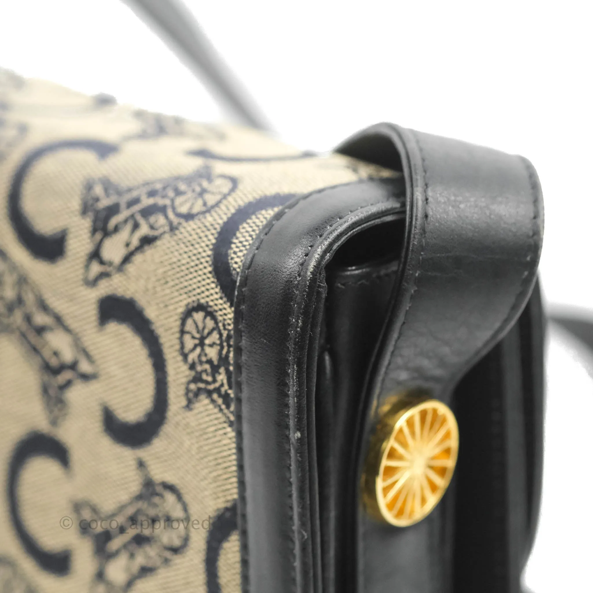 Celine Macadam Horse Carriage Bag Navy Gold Hardware