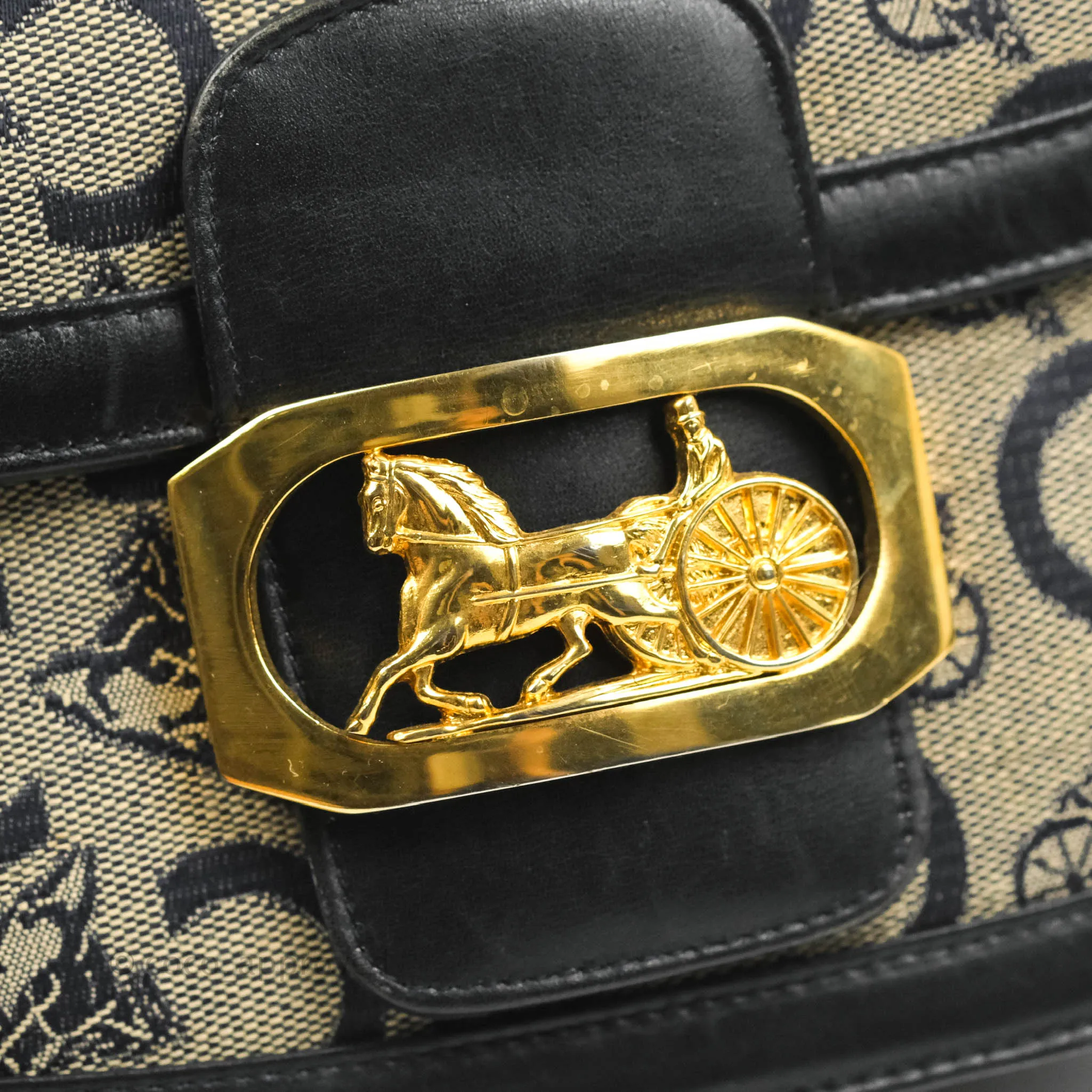 Celine Macadam Horse Carriage Bag Navy Gold Hardware
