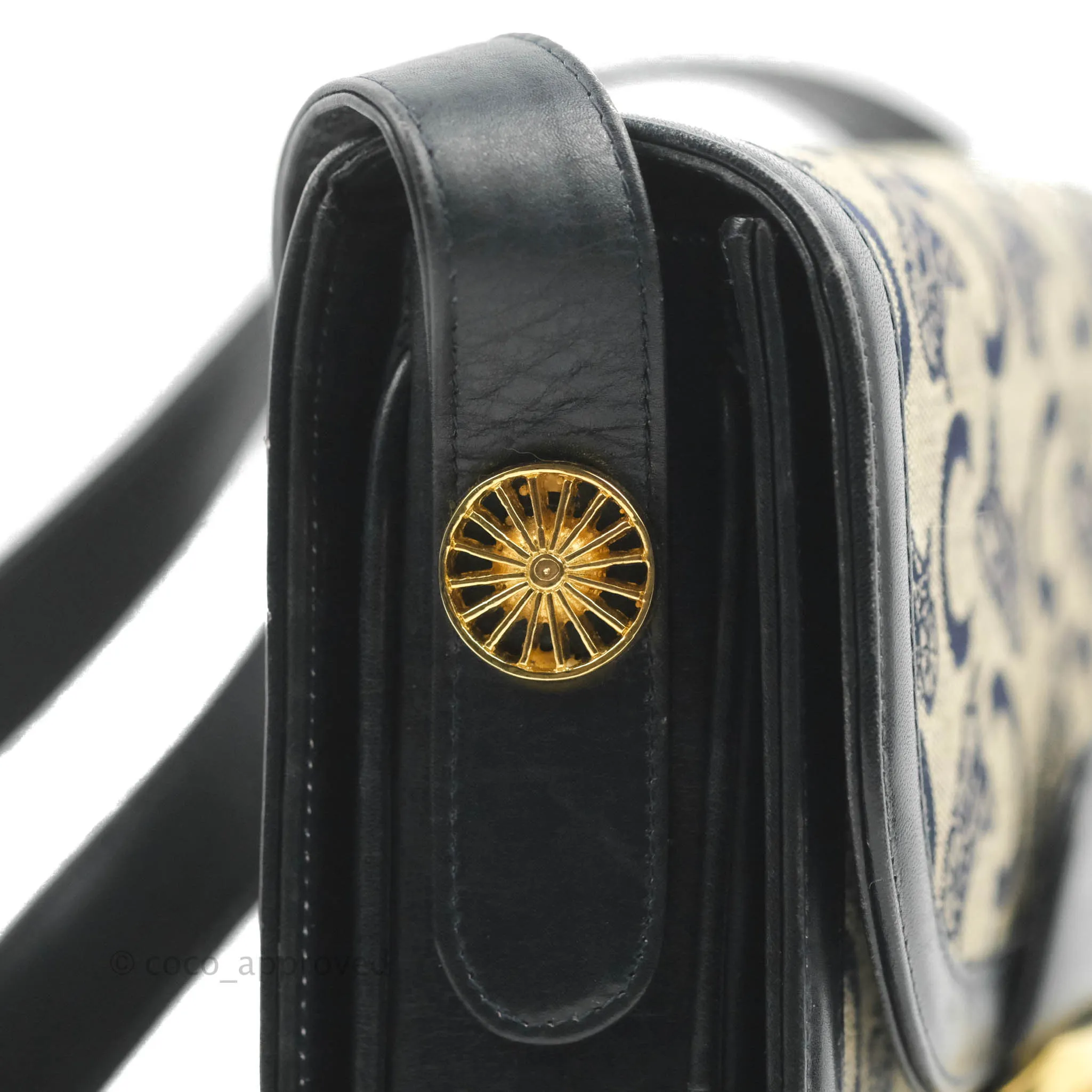 Celine Macadam Horse Carriage Bag Navy Gold Hardware