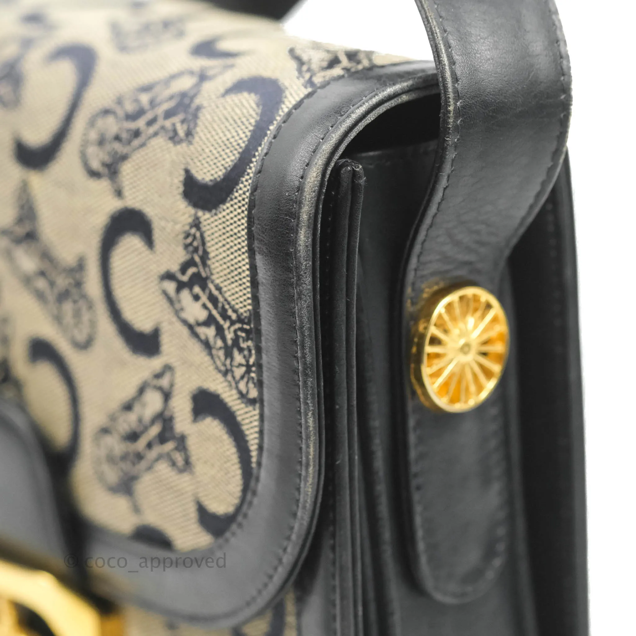 Celine Macadam Horse Carriage Bag Navy Gold Hardware