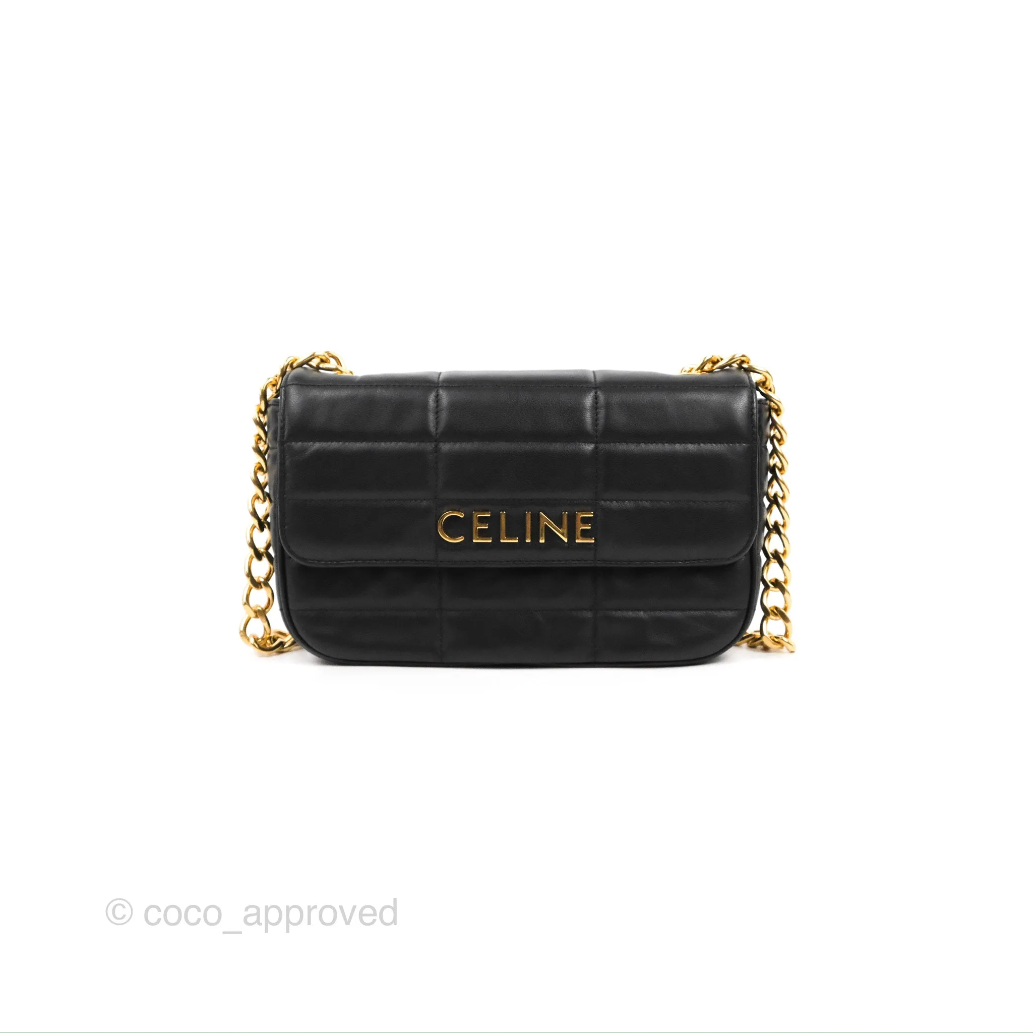 Celine Matelasse Monochrome Celine Shoulder Bag Black Quilted Goatskin