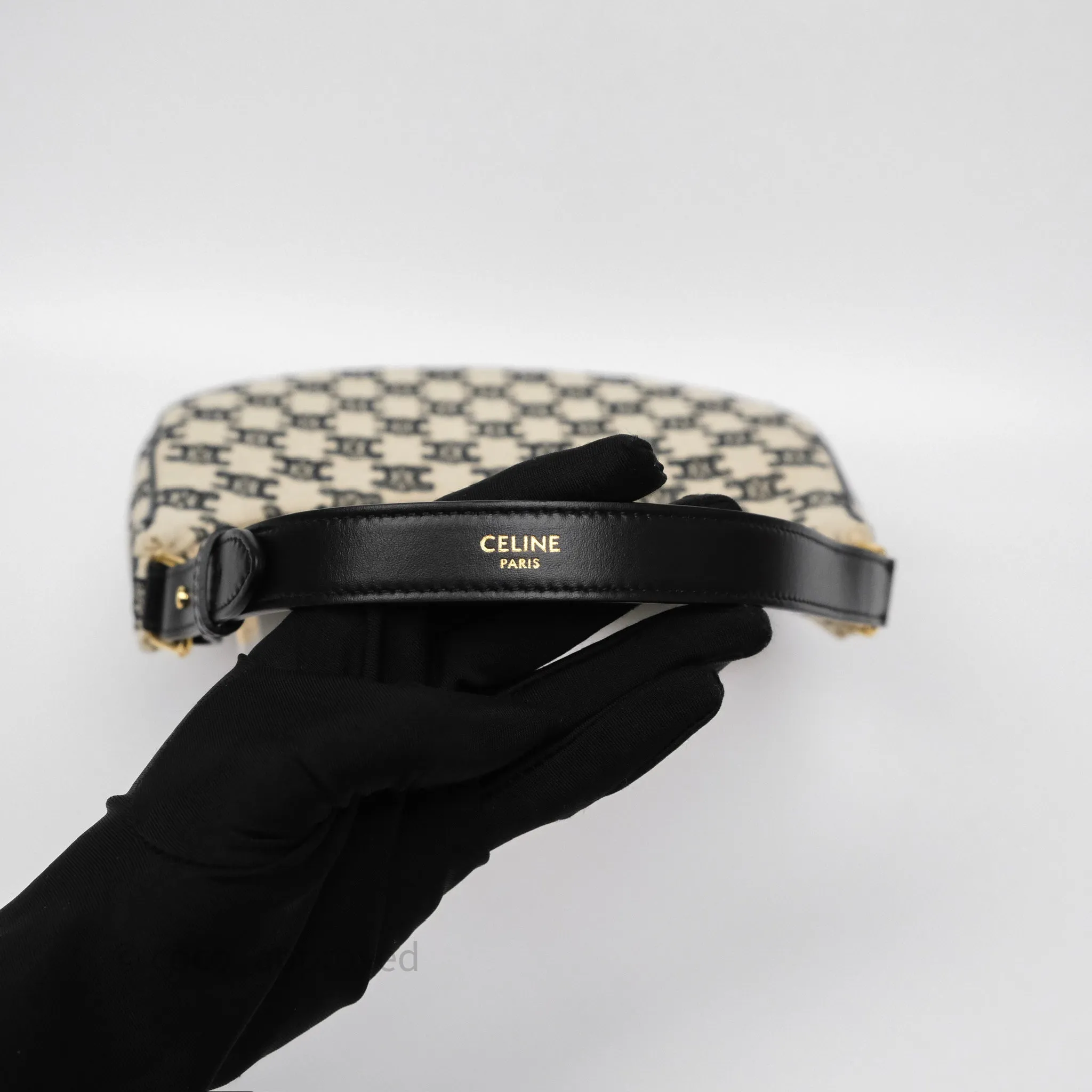 Celine Medium Ava Bag Triomphe Embroidered Black Natural