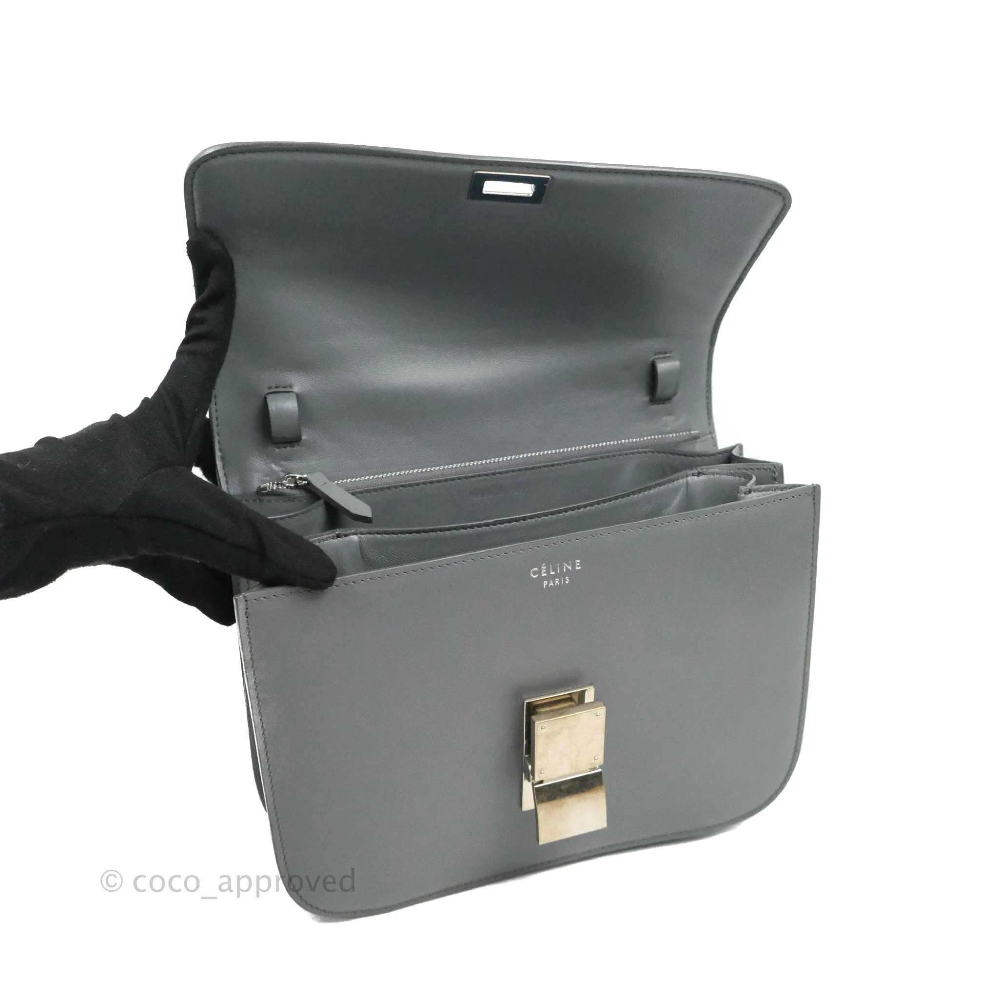 Celine Medium Classic Box Flap Grey Calfskin