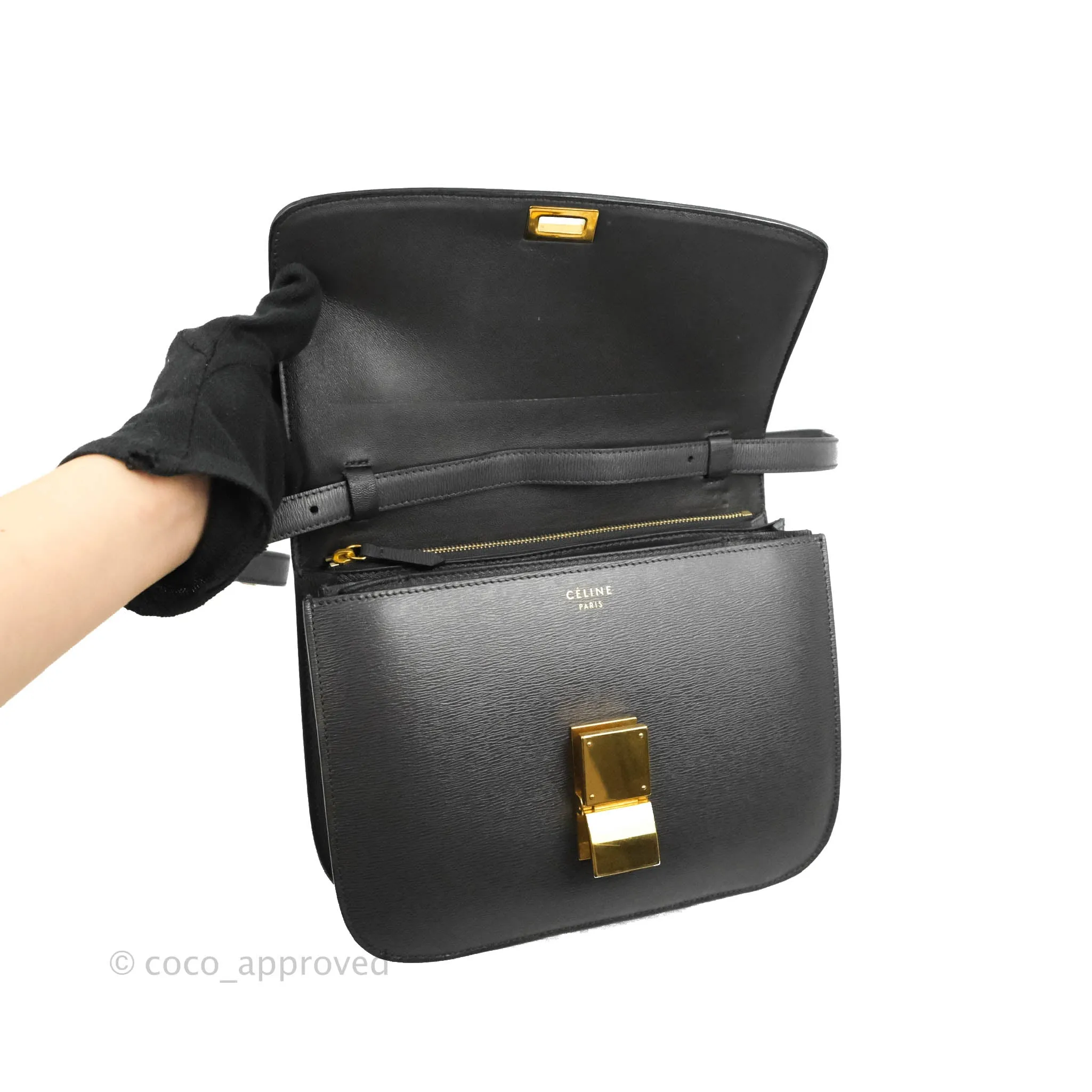 Celine Medium Classic Box Flap Grey Liege Calfskin
