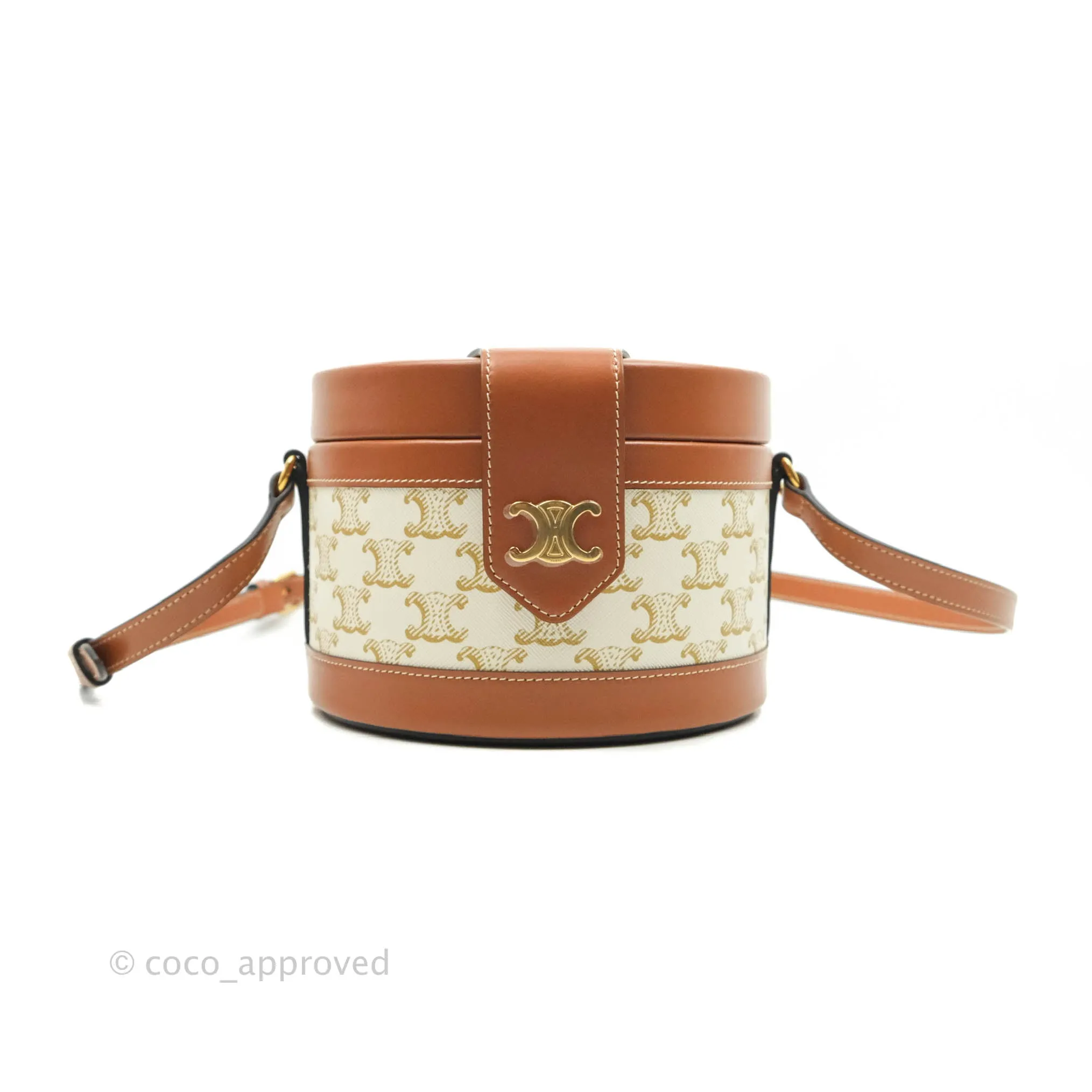 Celine Medium Tambour Bag White Triomphe Canvas