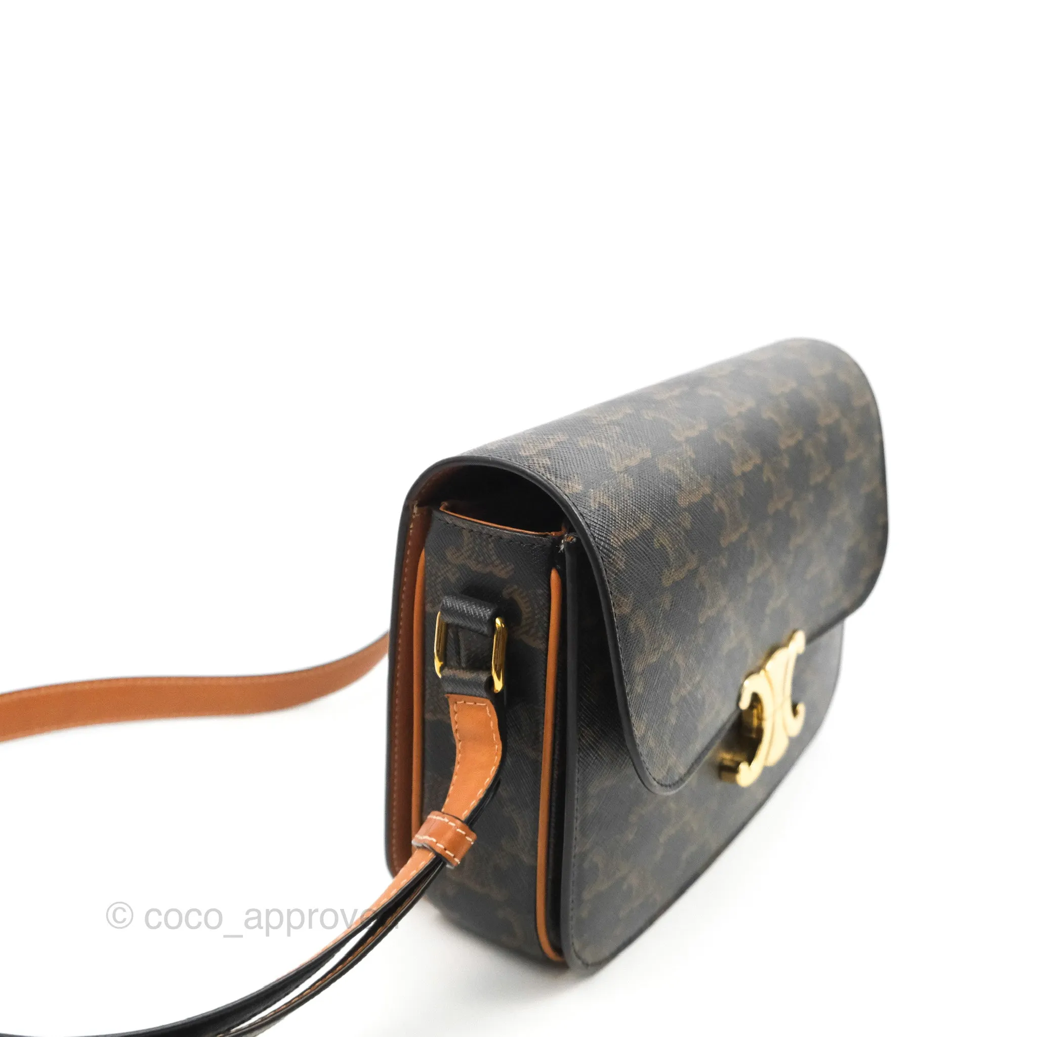 Celine Medium Triomphe Bag Triomphe Canvas Tan Calfskin