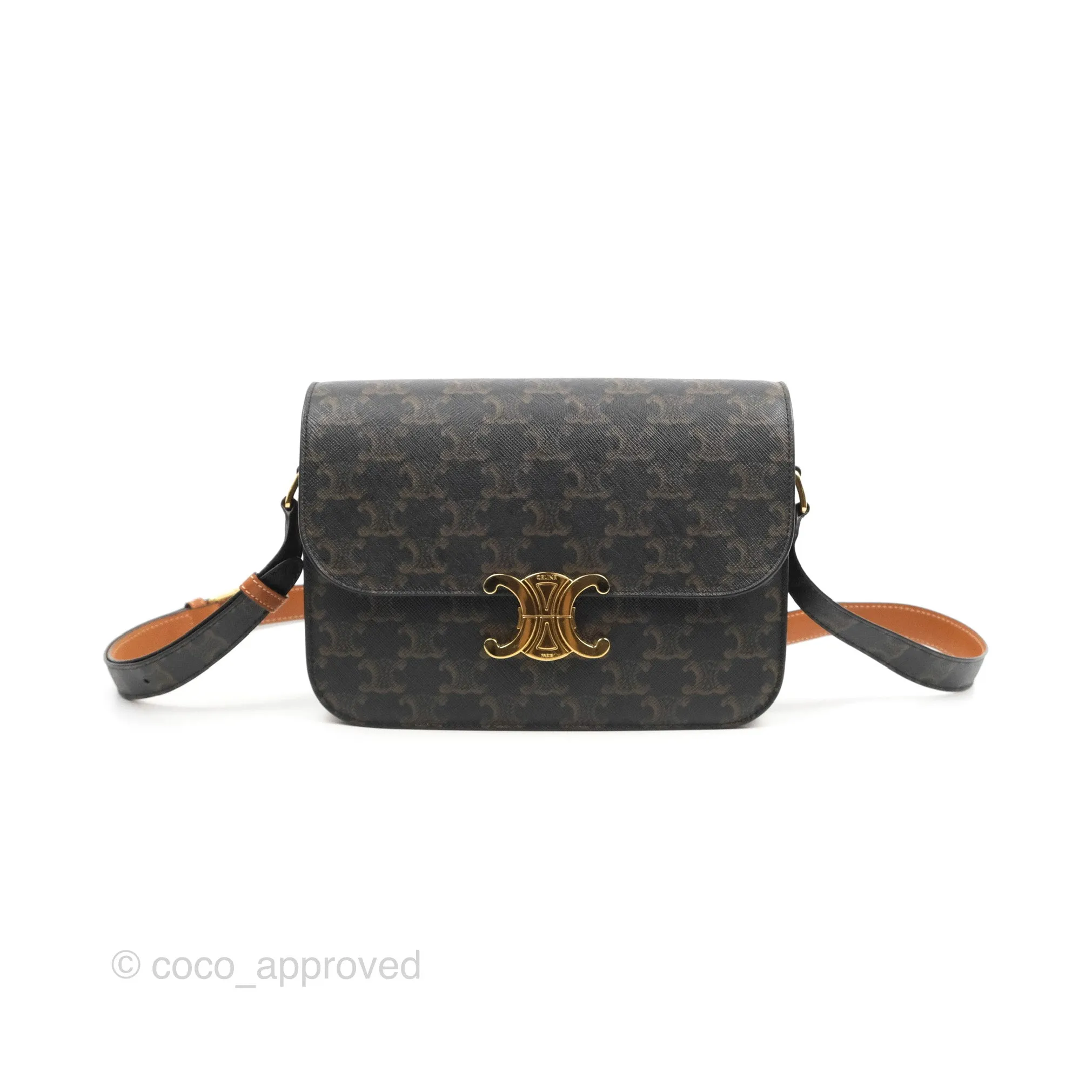 Celine Medium Triomphe Bag Triomphe Canvas Tan Calfskin