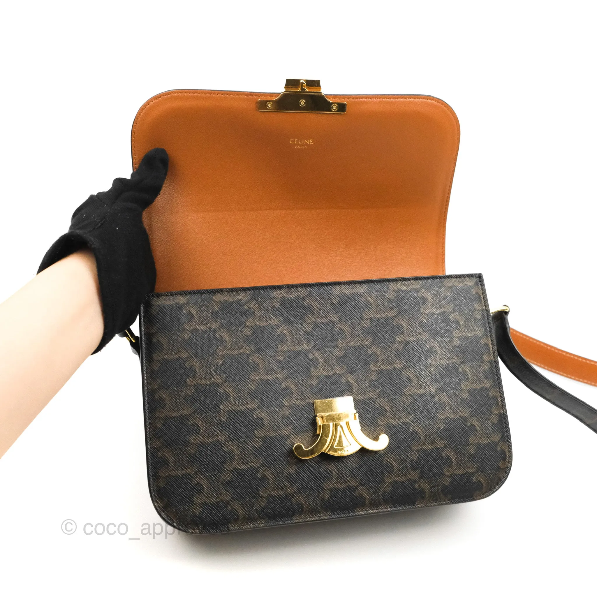 Celine Medium Triomphe Bag Triomphe Canvas Tan Calfskin