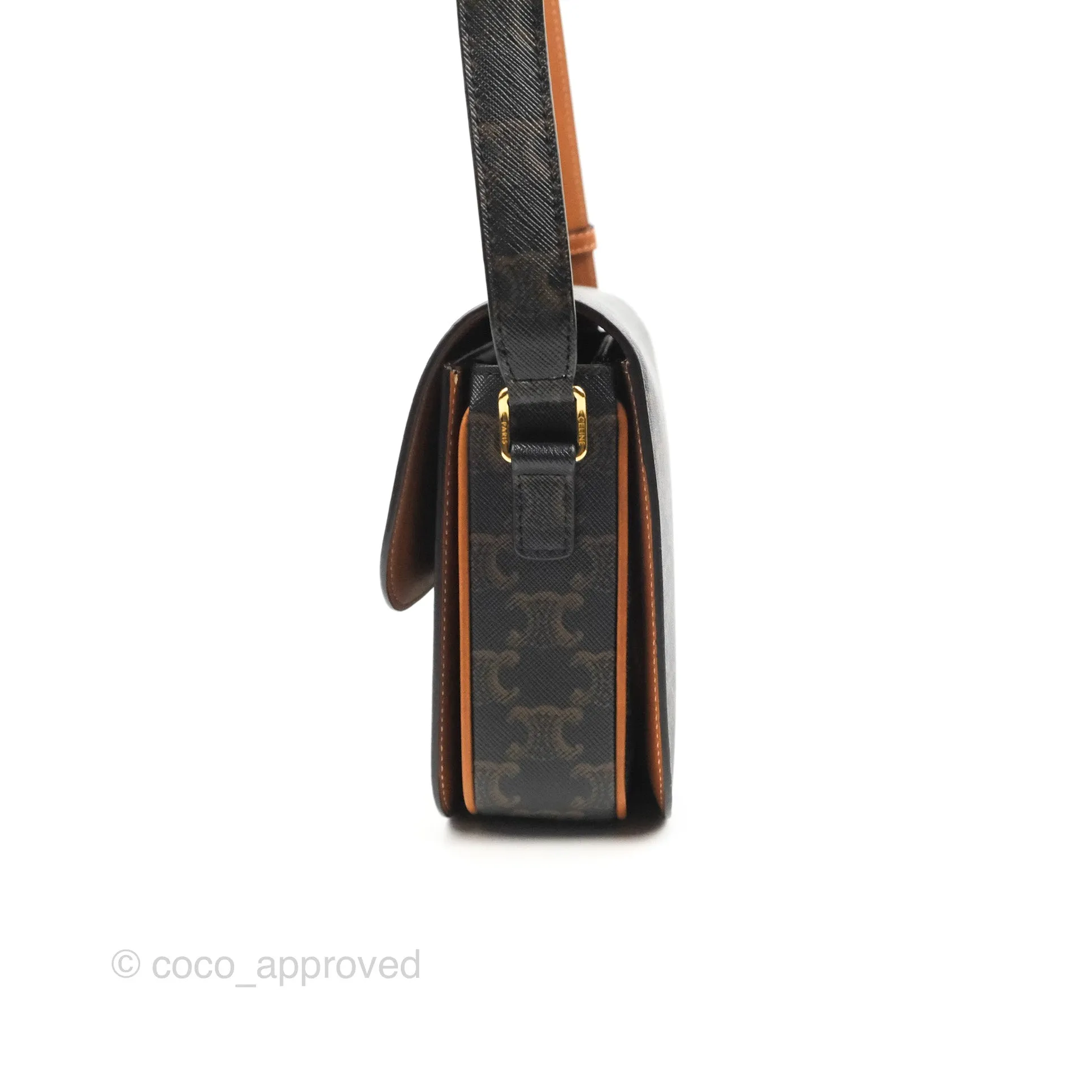 Celine Medium Triomphe Bag Triomphe Canvas Tan Calfskin