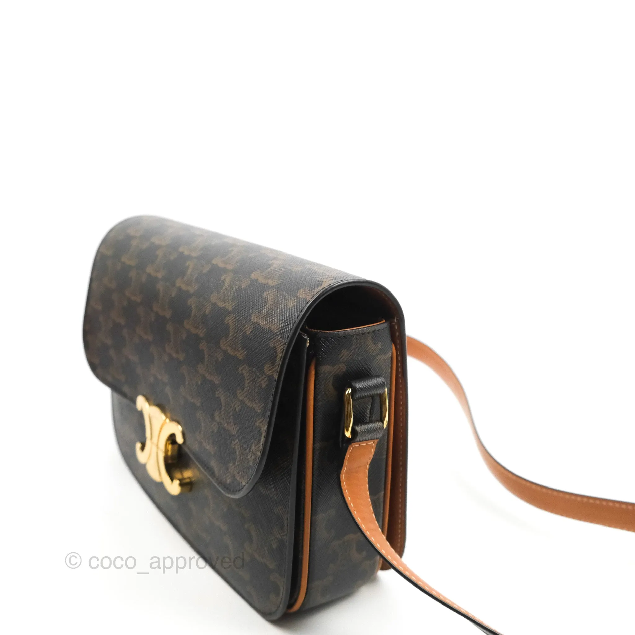 Celine Medium Triomphe Bag Triomphe Canvas Tan Calfskin