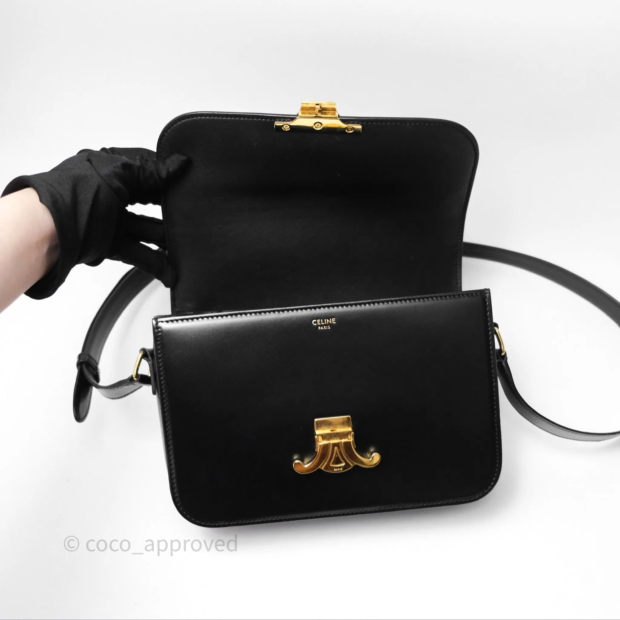 Celine Medium Triomphe Black Shiny Calfskin