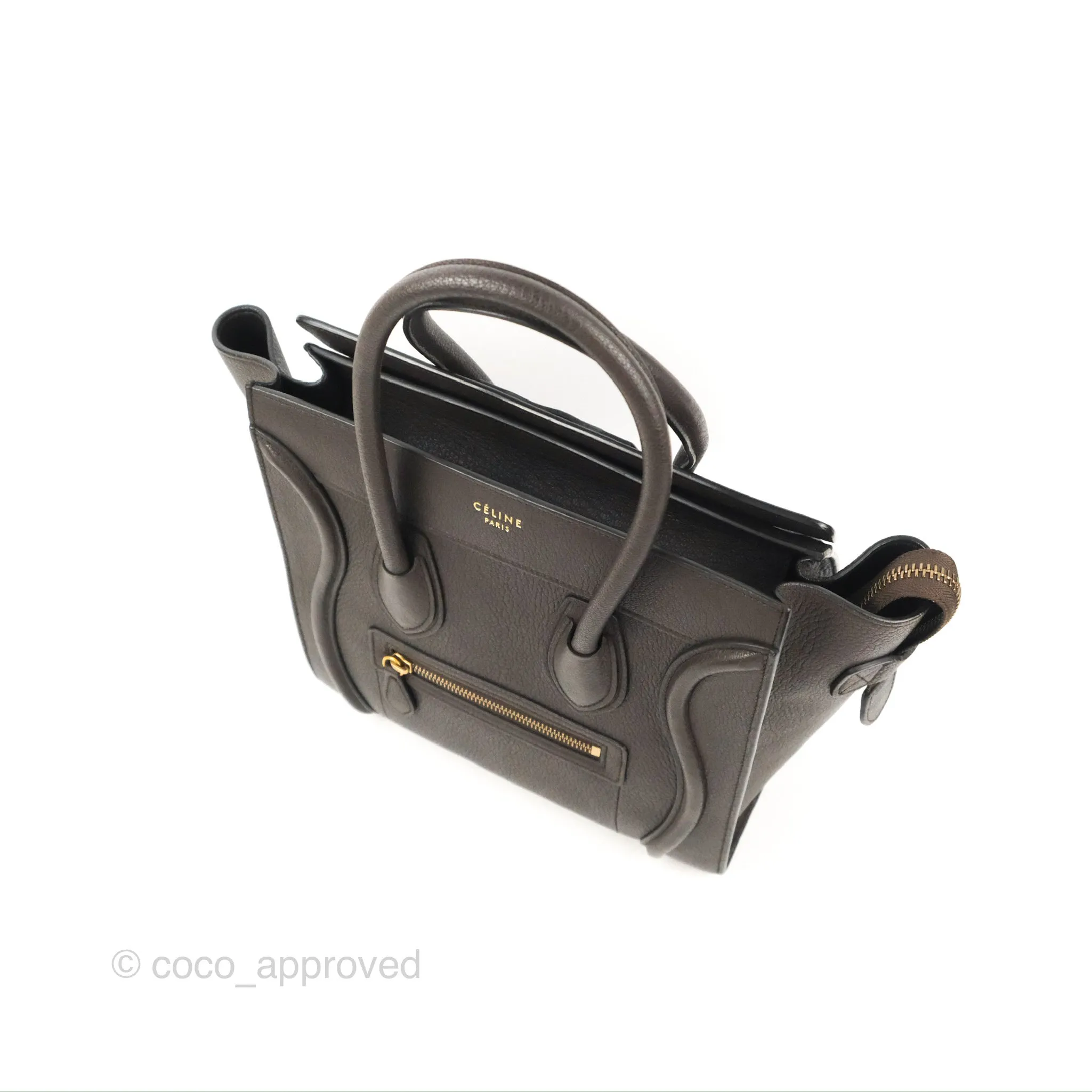 Celine Micro Luggage Handbag Dark Brown Grained Calfskin
