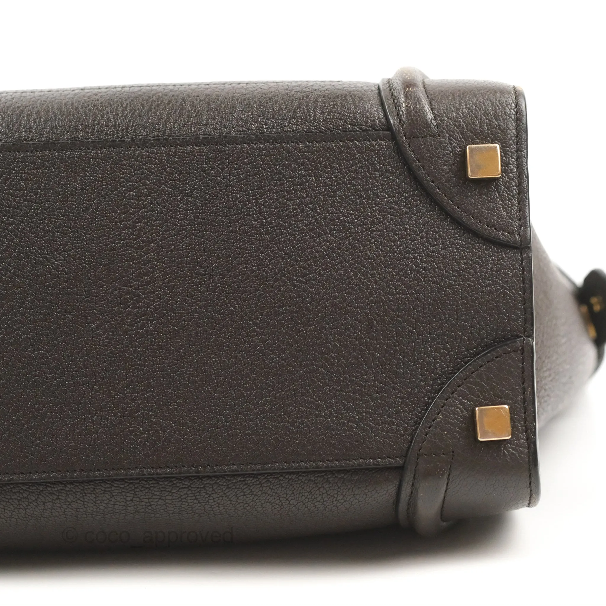 Celine Micro Luggage Handbag Dark Brown Grained Calfskin