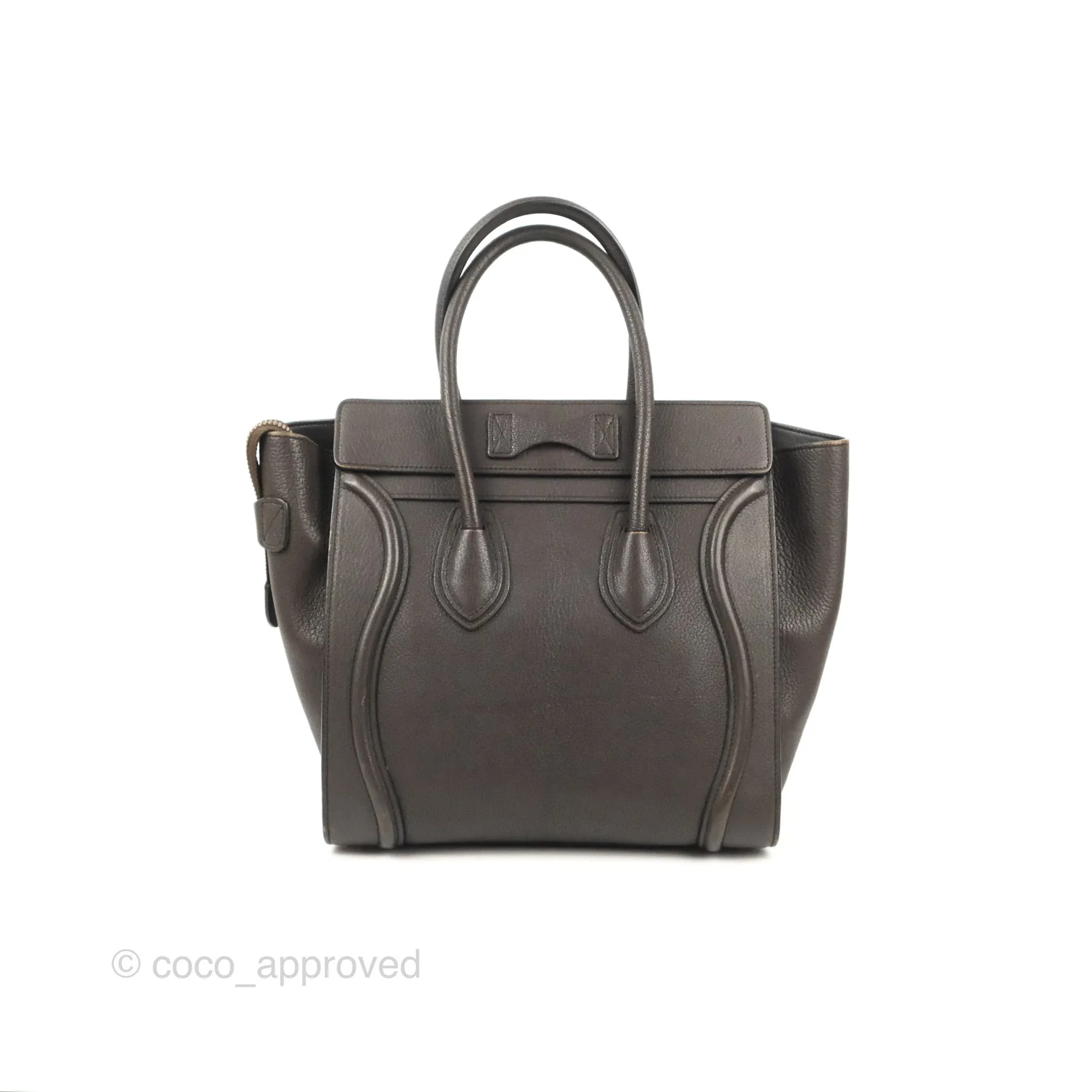 Celine Micro Luggage Handbag Dark Brown Grained Calfskin