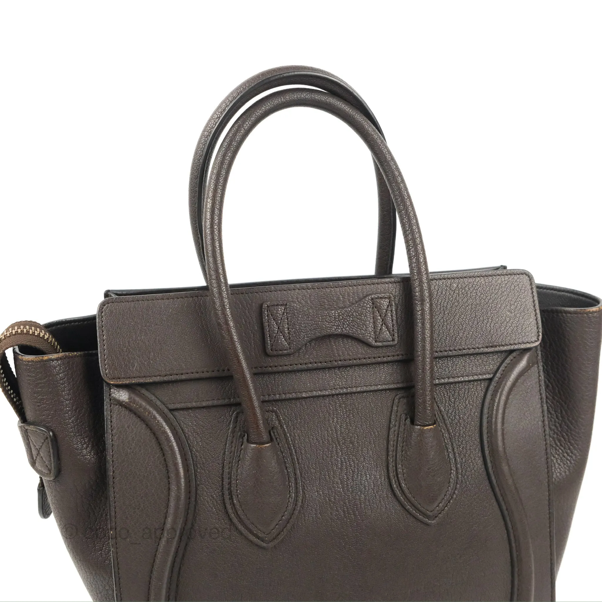 Celine Micro Luggage Handbag Dark Brown Grained Calfskin