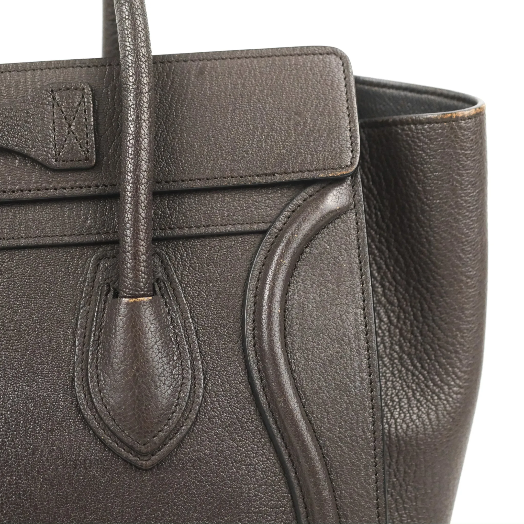 Celine Micro Luggage Handbag Dark Brown Grained Calfskin