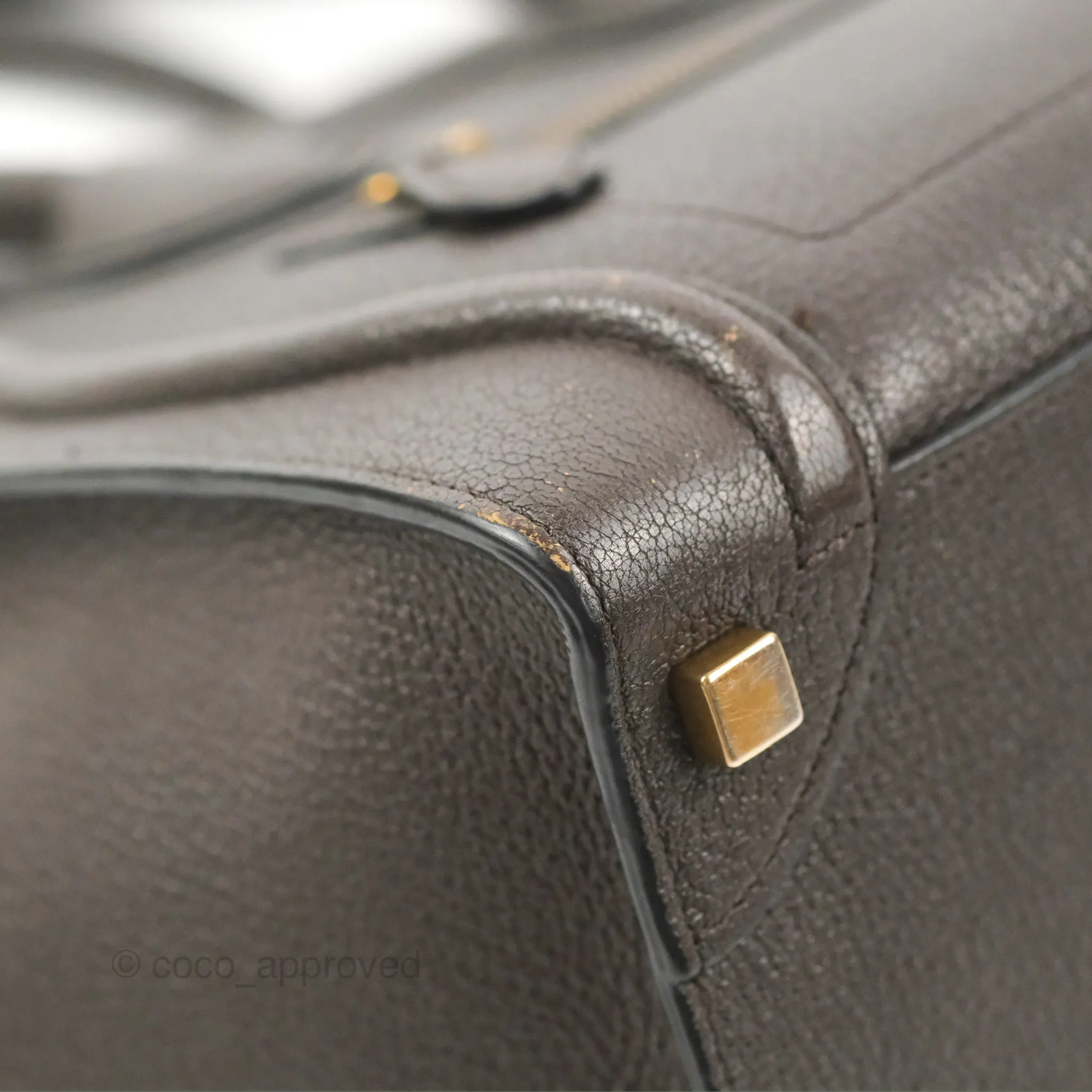 Celine Micro Luggage Handbag Dark Brown Grained Calfskin